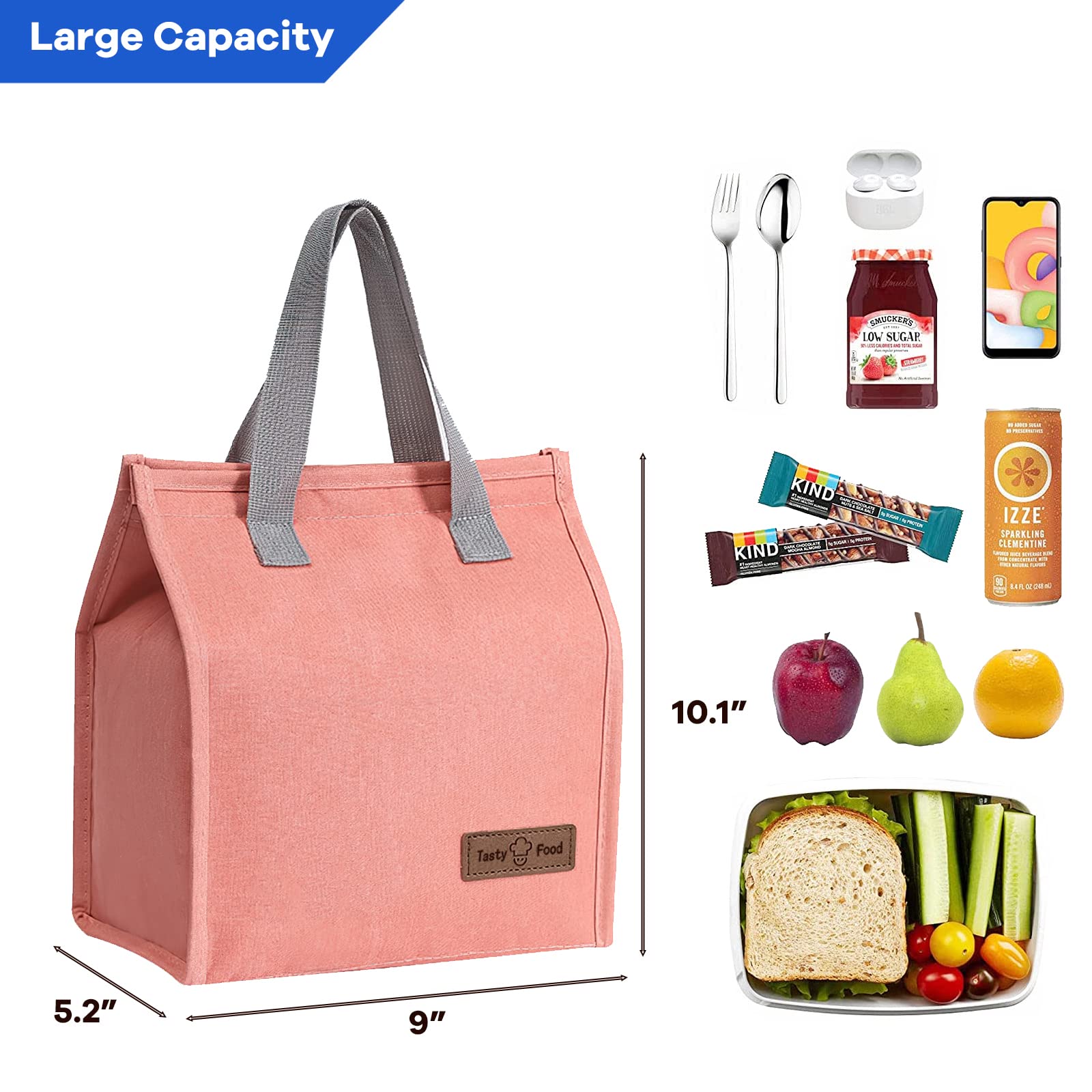 Yikki Lunch Bags for Women Men, Reusable Insulated Leakproof Lunch Box Tote Bag, Cool Bags for Kids Girls Boys Adults, Thermal Cooler Bag for Work School Picnic Travel (Black)