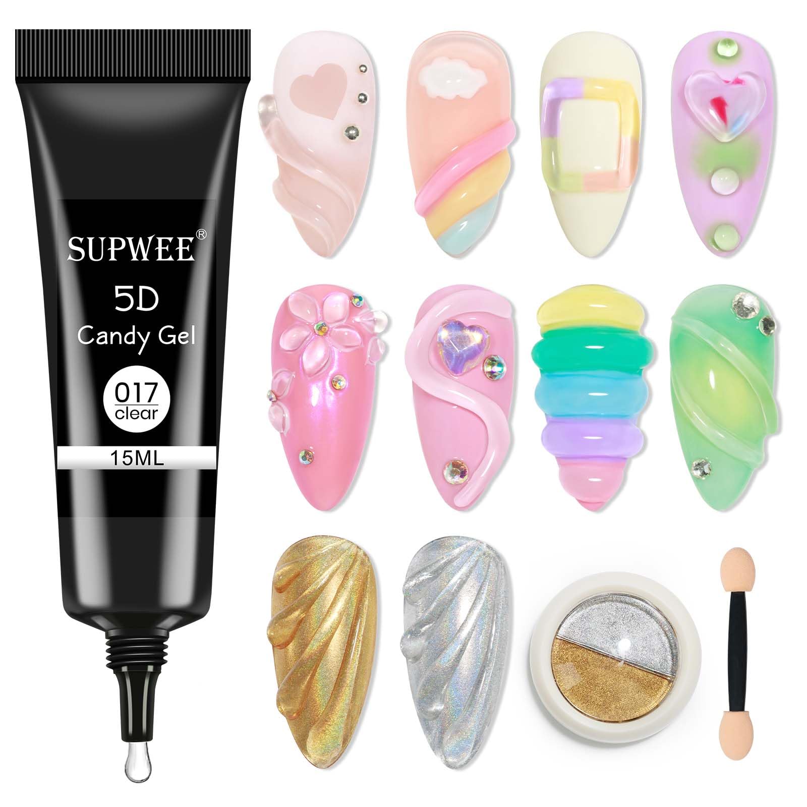 SUPWEE 3D Sculpture Gel Clear Nail Carving Gel for Nail Art Molding Gel DIY Nail Painting Carved Gel Nail Polish 5D Embossed Candy Gel Nail Decoration Manicure 15g