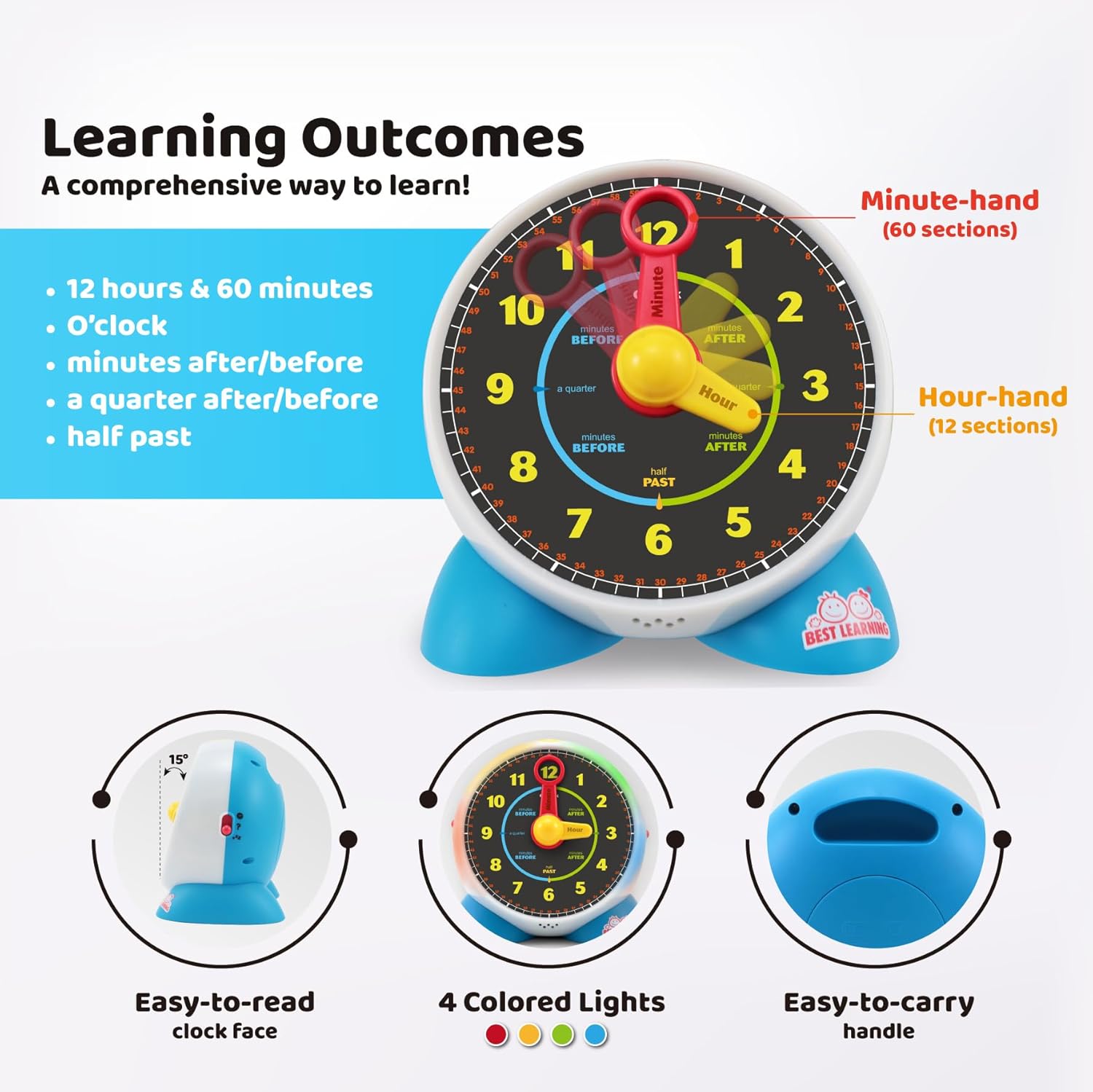 BEST LEARNING Learning Clock - Educational Talking Learn to Tell Time Teaching Light-Up Toy with Quiz and Music Sleep Mode - Toddlers & Kids Ages 3, 4, 5, 6 Years Old Boy and Girl…