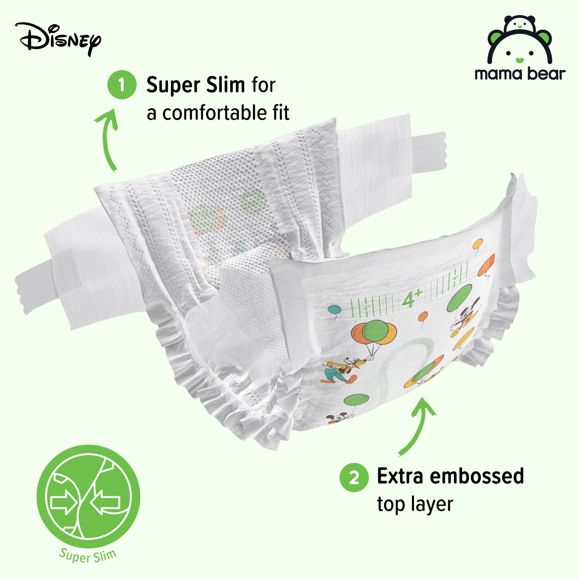 Amazon Brand - Mama Bear Disney Ultra Dry Nappies, Size 1 (2-5 kg), 96 Count, White, Monthly Pack