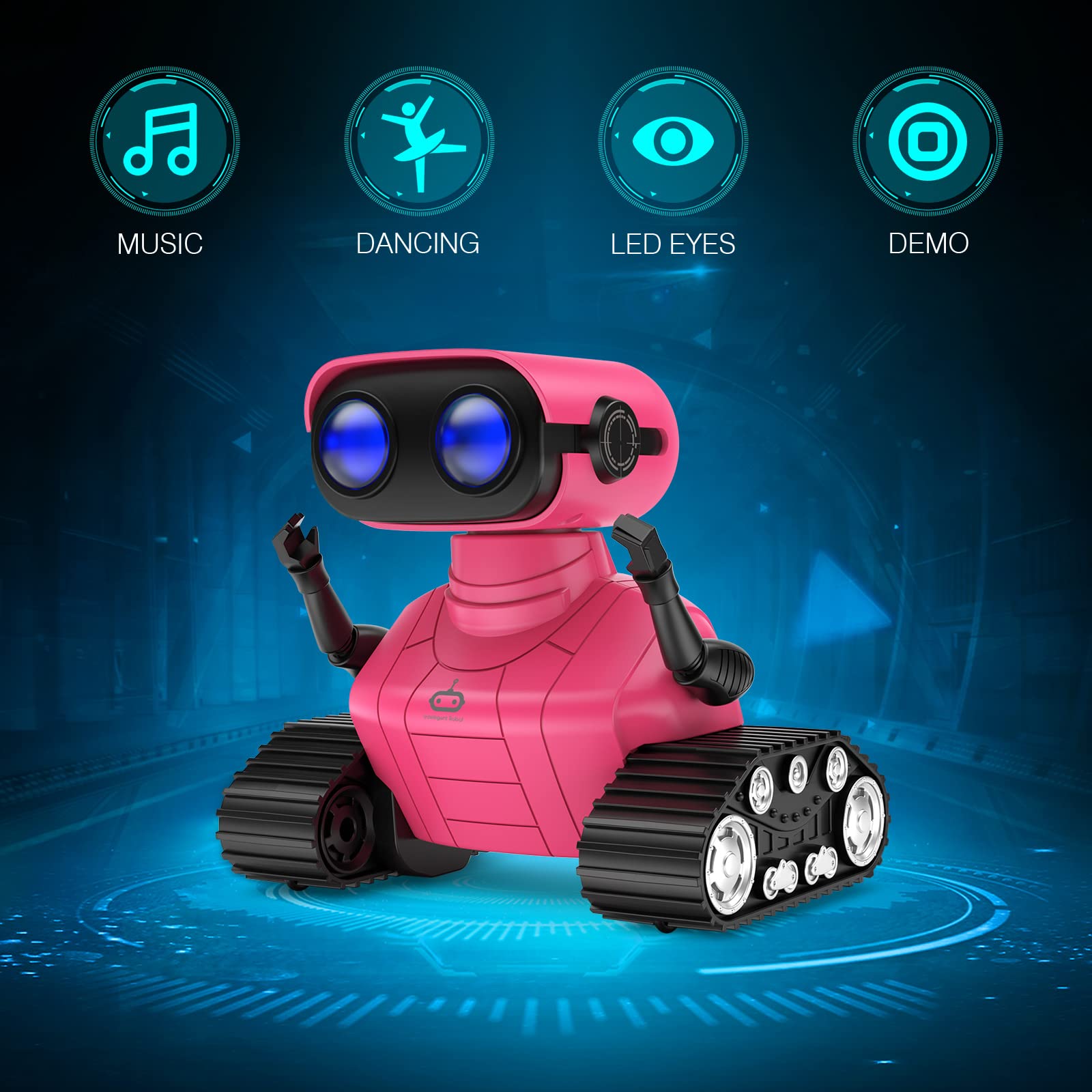 ALLCELE Robot Toys, Rechargeable Kids RC Robots for Girls & Boys, Remote Control Toy with LED Eyes & Music, for Children Age 3+ Years Old - Pink