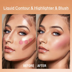 3 Pack Liquid Contour & Highlighter & Blush Makeup Set Long Lasting Natural Weightless Buildable Contouring Bronzer Liquid Blush Stick Beauty Wand Liquid Highlighter Makeup (Set A)