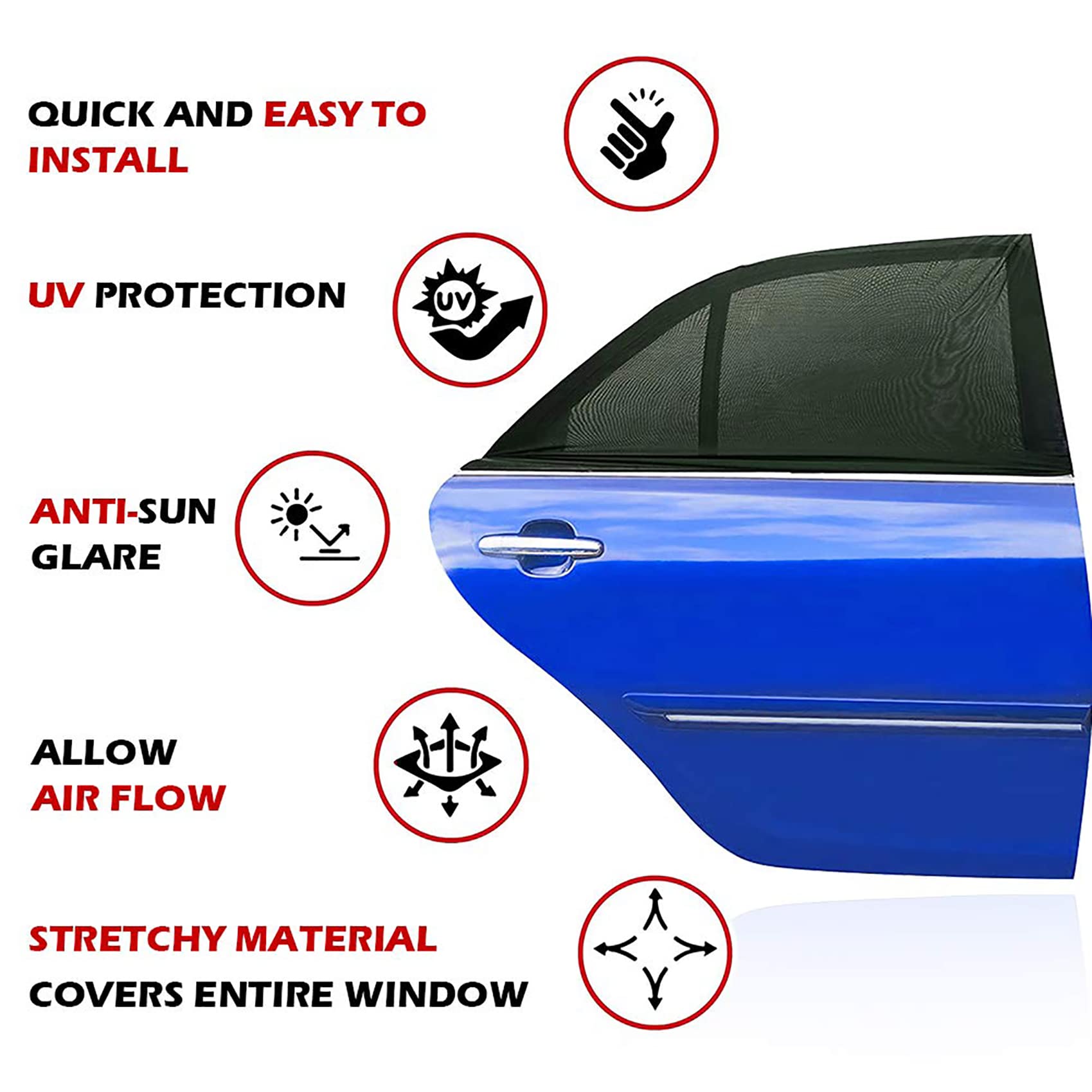 Car Rear Children's Window Shades for Baby (Pack of Two) - Stretchable & Breathable Window Screens for Sun Protection Sunshade, Car Window Shade All-round Protection for Kids - Fits Most Vehicles