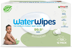 WaterWipes Plastic-Free Textured Clean, Toddler & Baby Wipes, 720 Count (12 Packs), 99.9% Water Based Wipes, Unscented for Sensitive Skin (Packing May Vary)