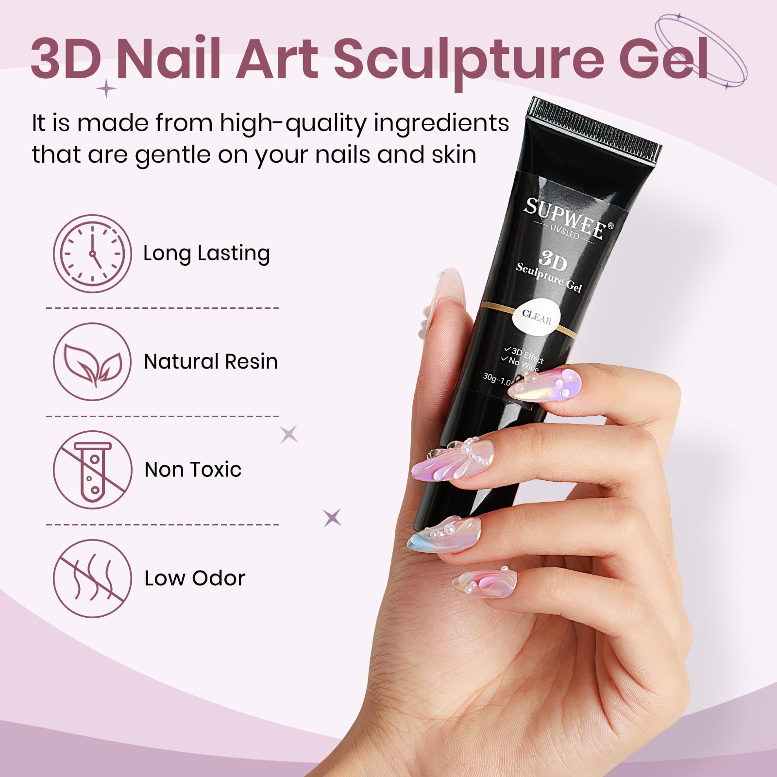 SUPWEE 3D Sculpture Gel Clear Nail Carving Gel for Nail Art Molding Gel DIY Nail Painting Carved Gel Nail Polish 5D Embossed Candy Gel Nail Decoration Manicure 15g