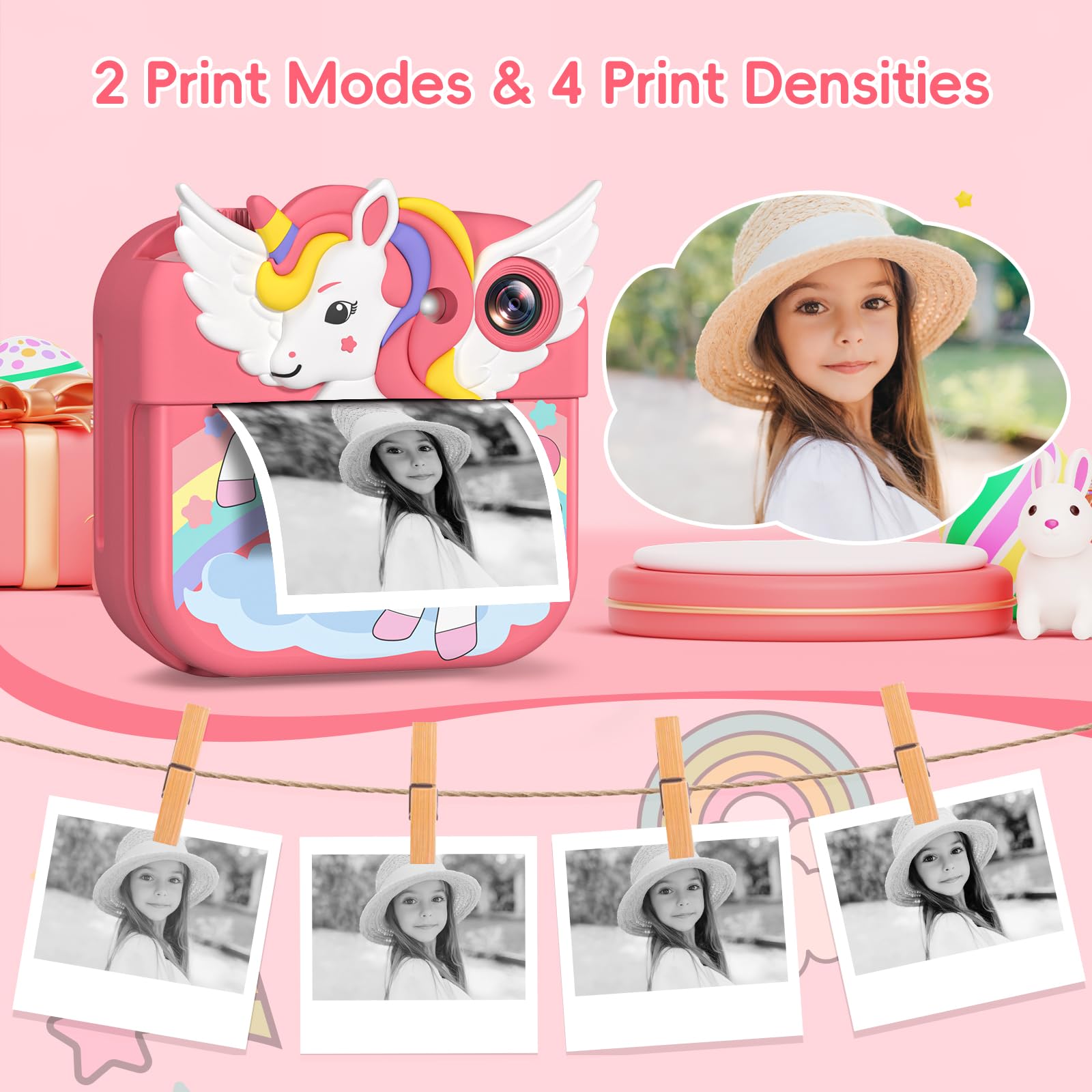 Gofunly Kids Camera Instant Print, 2.4'' Instant Camera for Kids with 32G Card & Print Photo Paper, 1080P HD Video Kids Digital Toddler Toy Camera, Christmas Birthday Gift for Girls Age 3-12 Years Old