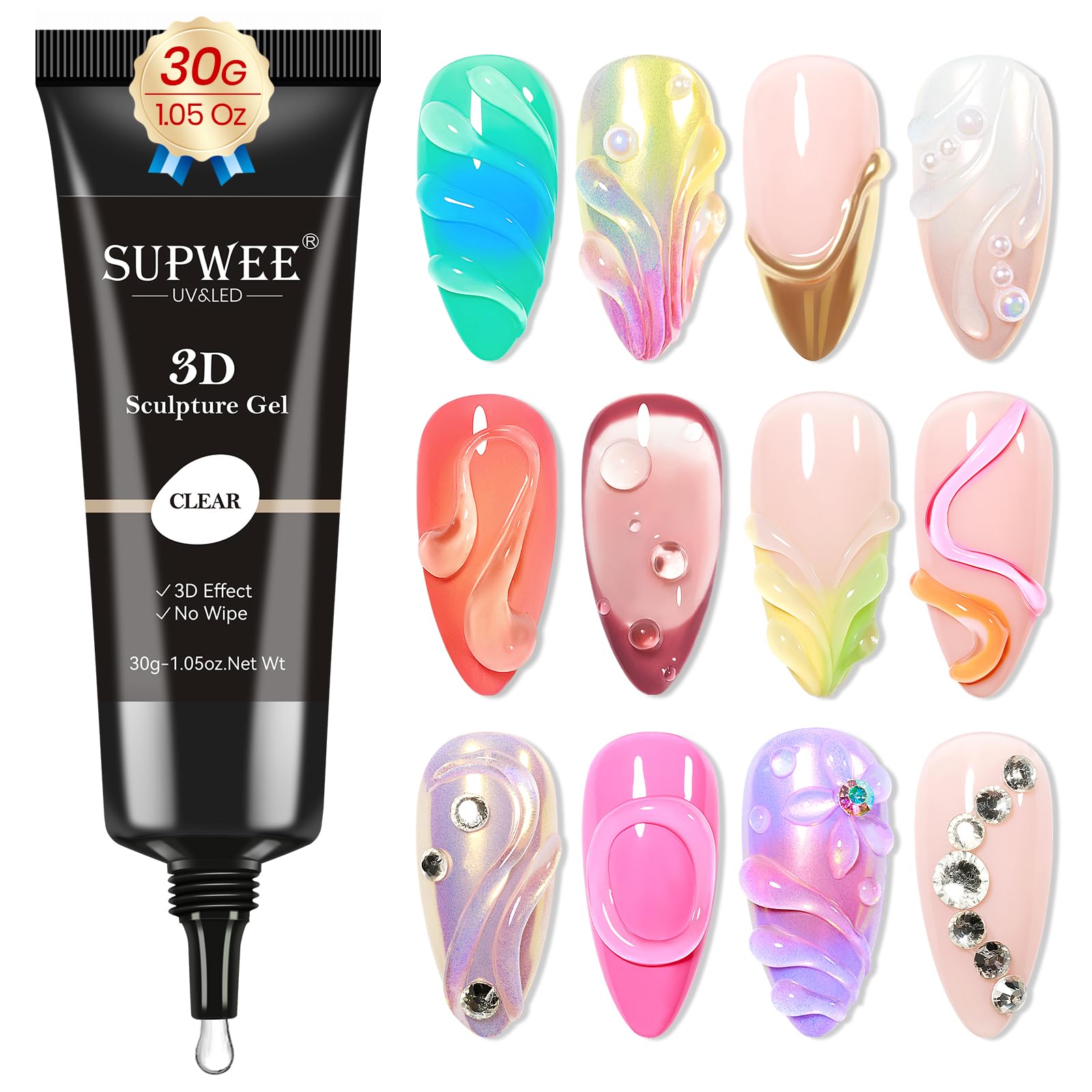 SUPWEE 3D Sculpture Gel Clear Nail Carving Gel for Nail Art Molding Gel DIY Nail Painting Carved Gel Nail Polish 5D Embossed Candy Gel Nail Decoration Manicure 15g