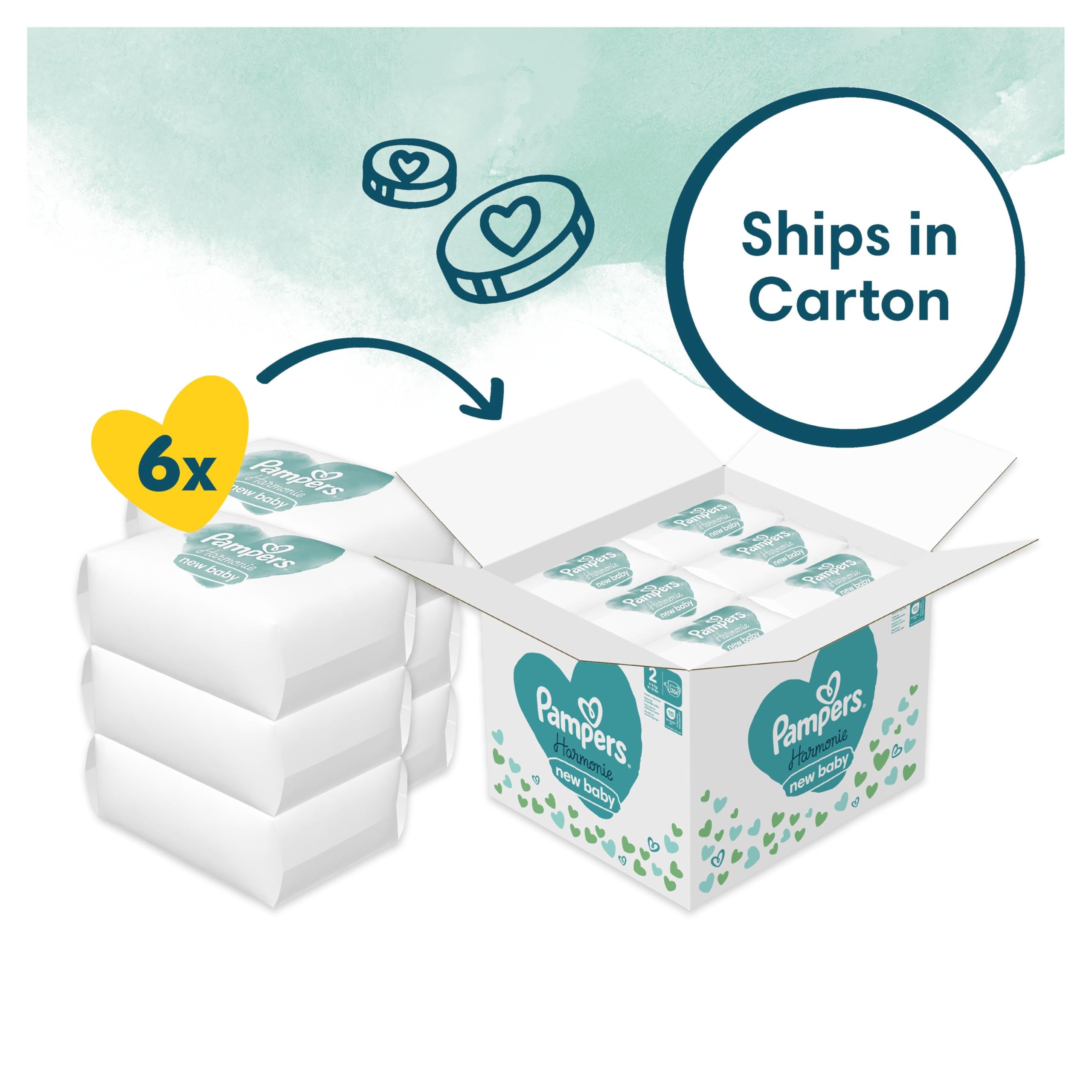 Pampers Harmonie Nappies Size 2, 204 Nappies, 4kg-8kg, Gentle Skin Protection Cushiony Soft