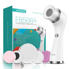 VOGOE Facial Cleansing Brush - Rechargeable Face Brush Electric IPX7 Waterproof Spin Face Scrubber, 3 Speeds & 5 Brushes for Cleansing and Exfoliating, Blue