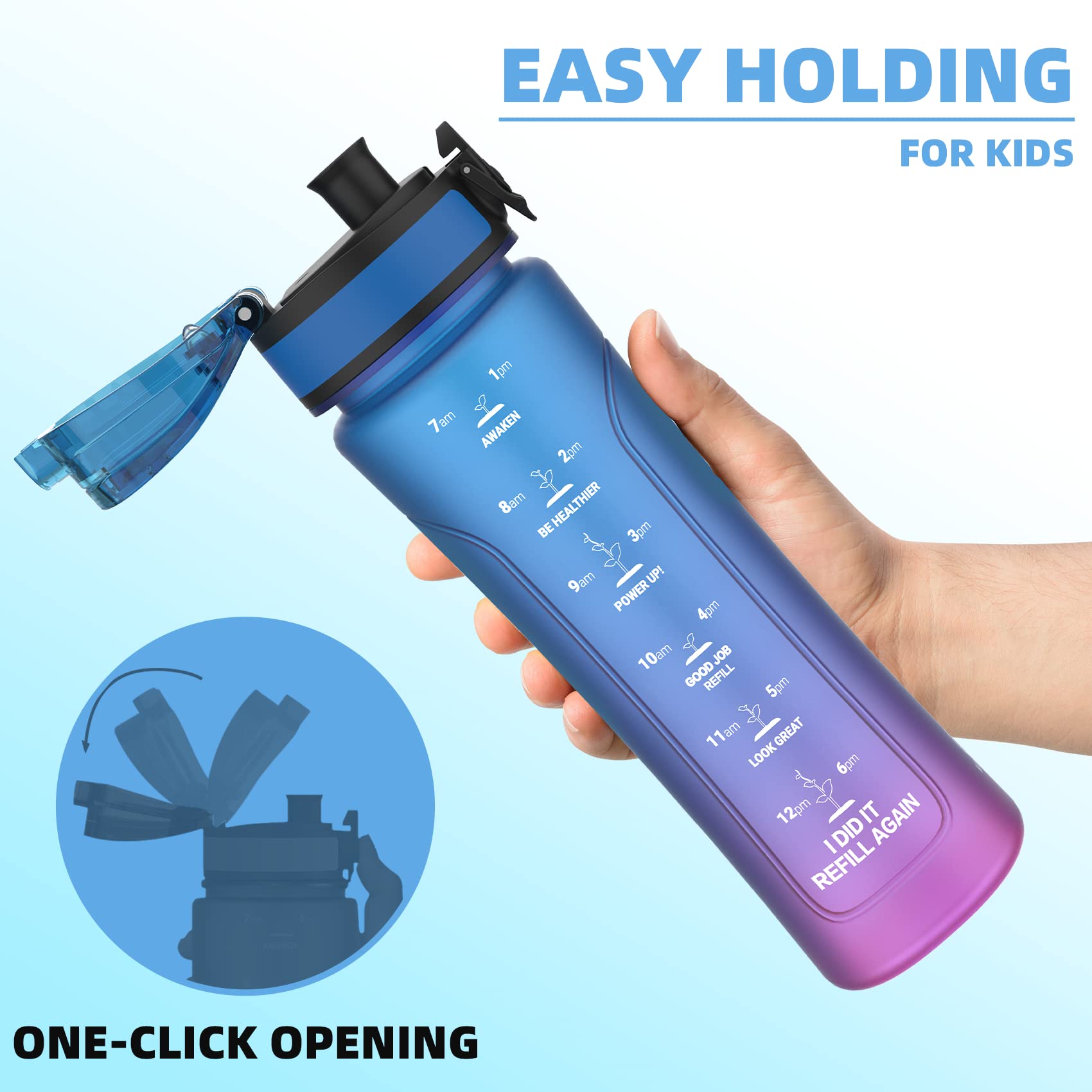 KITART 450ml Kids Sports Water Bottles for School with Chug Lid (Blue)