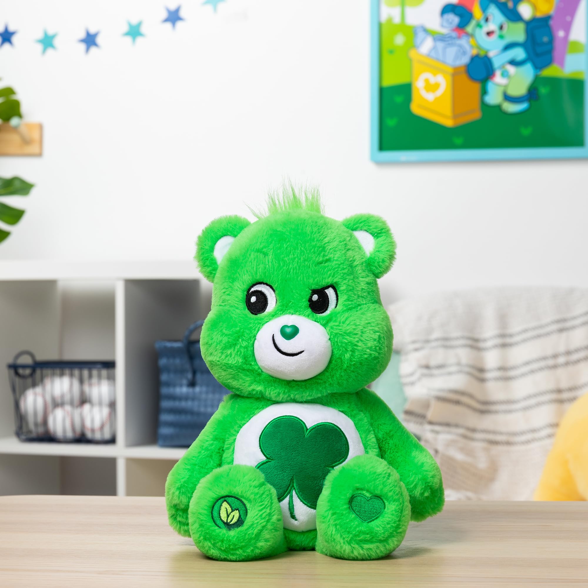 Care Bears | Good Luck Bear 35cm Medium Plush | Collectable Cute Plush Toy, Cuddly Toys for Children, Soft Toys for Girls Boys, Cute Teddies Suitable for Girls and Boys Ages 4+ | Basic Fun 22064