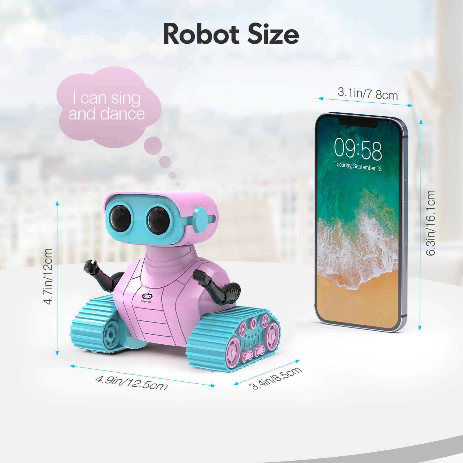 ALLCELE Robot Toys, Rechargeable Kids RC Robots for Girls & Boys, Remote Control Toy with LED Eyes & Music, for Children Age 3+ Years Old - Pink