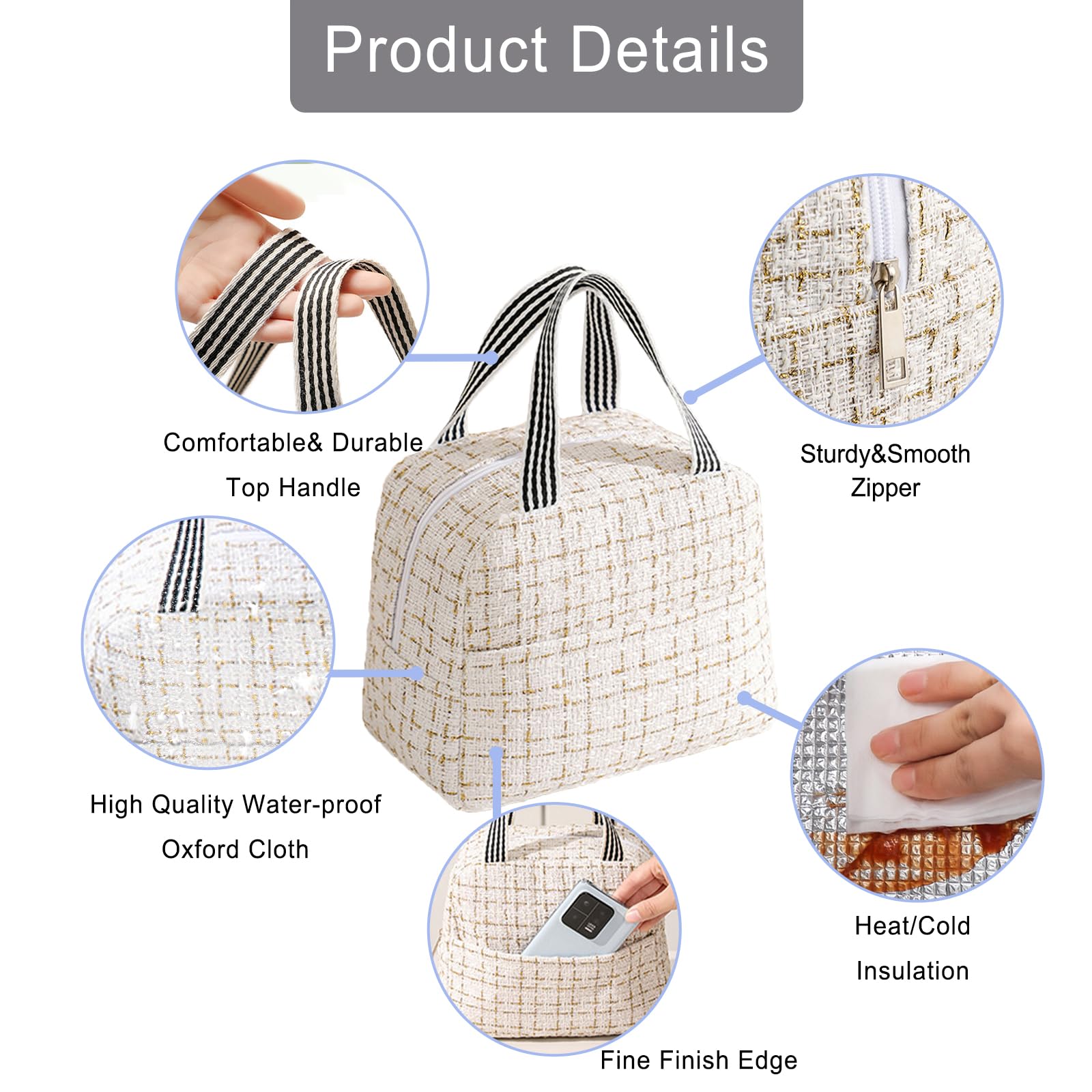 Insulated Lunch Bag Tote Bag for Women Wide Open Insulated Cooler Bag Water-resistant Thermal Leak-Proof Lunch Organizer For Men Girls Outdoor Picnic Work