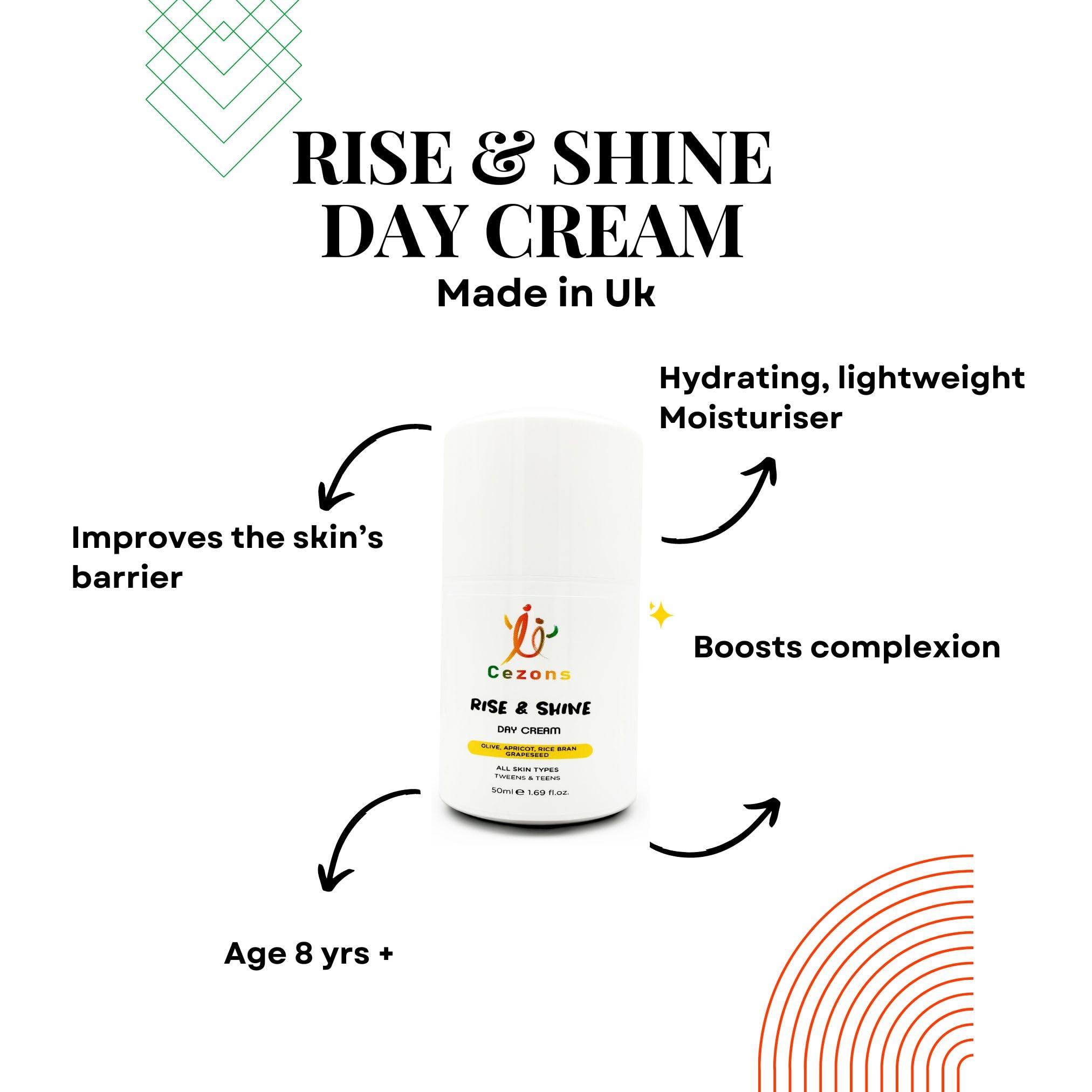 Cezons Rise & Shine Day Cream - A Gentle Face Cream for Kids, Tweens & Teenagers - 50ML - Antioxidant-Packed - Fragrance-Free, Alcohol-Free Skincare.