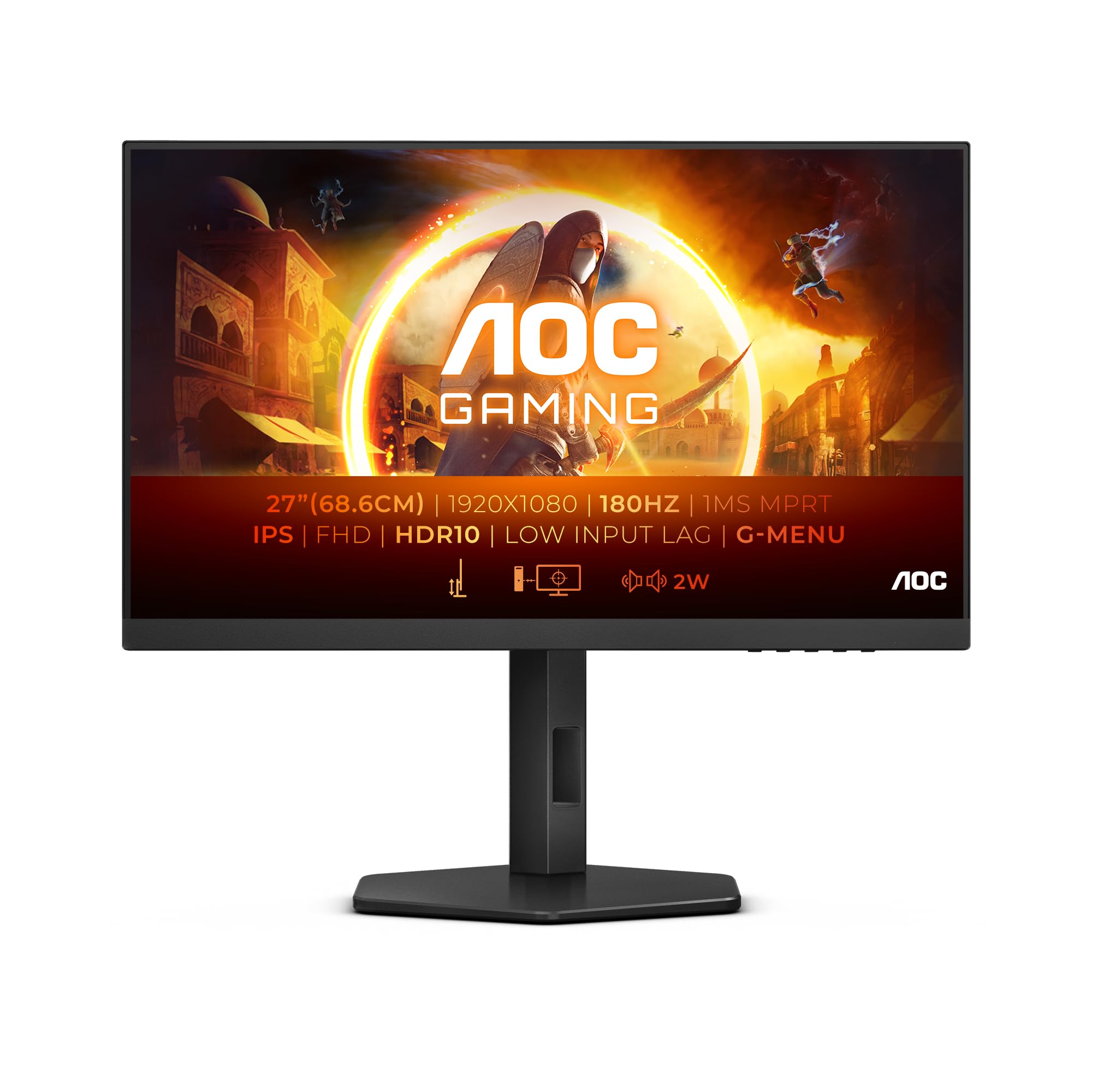 AOC Gaming Q27G2E - 27 INch QHD Monitor, 155Hz, 1ms MPRT, VA, FreeSync Premium, Shadow control, Low Input lag (2560 x 1440 @ 155Hz, 250 cd/m², HDMI 2.0 x 2, DisplayPort 1.2x1)