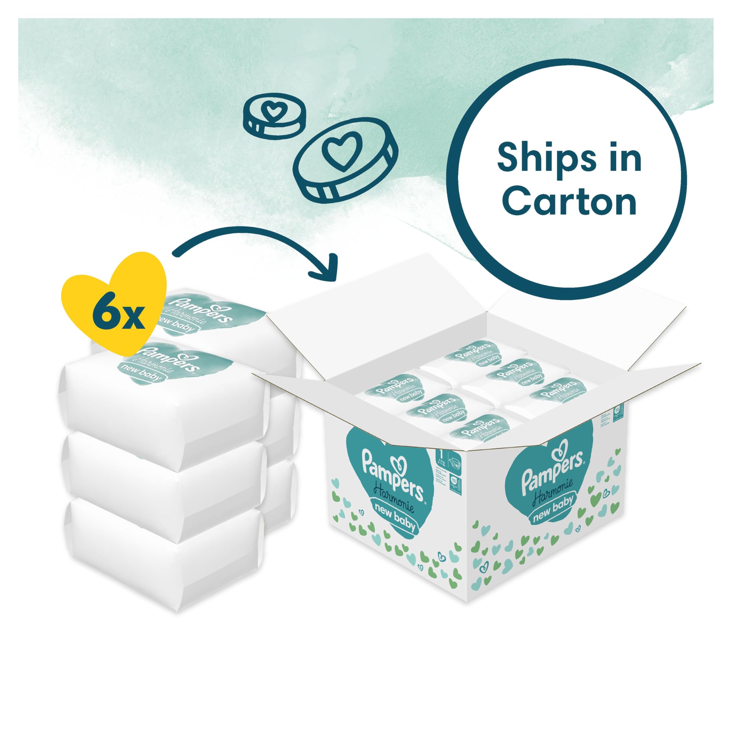 Pampers Harmonie Nappies Size 2, 204 Nappies, 4kg-8kg, Gentle Skin Protection Cushiony Soft