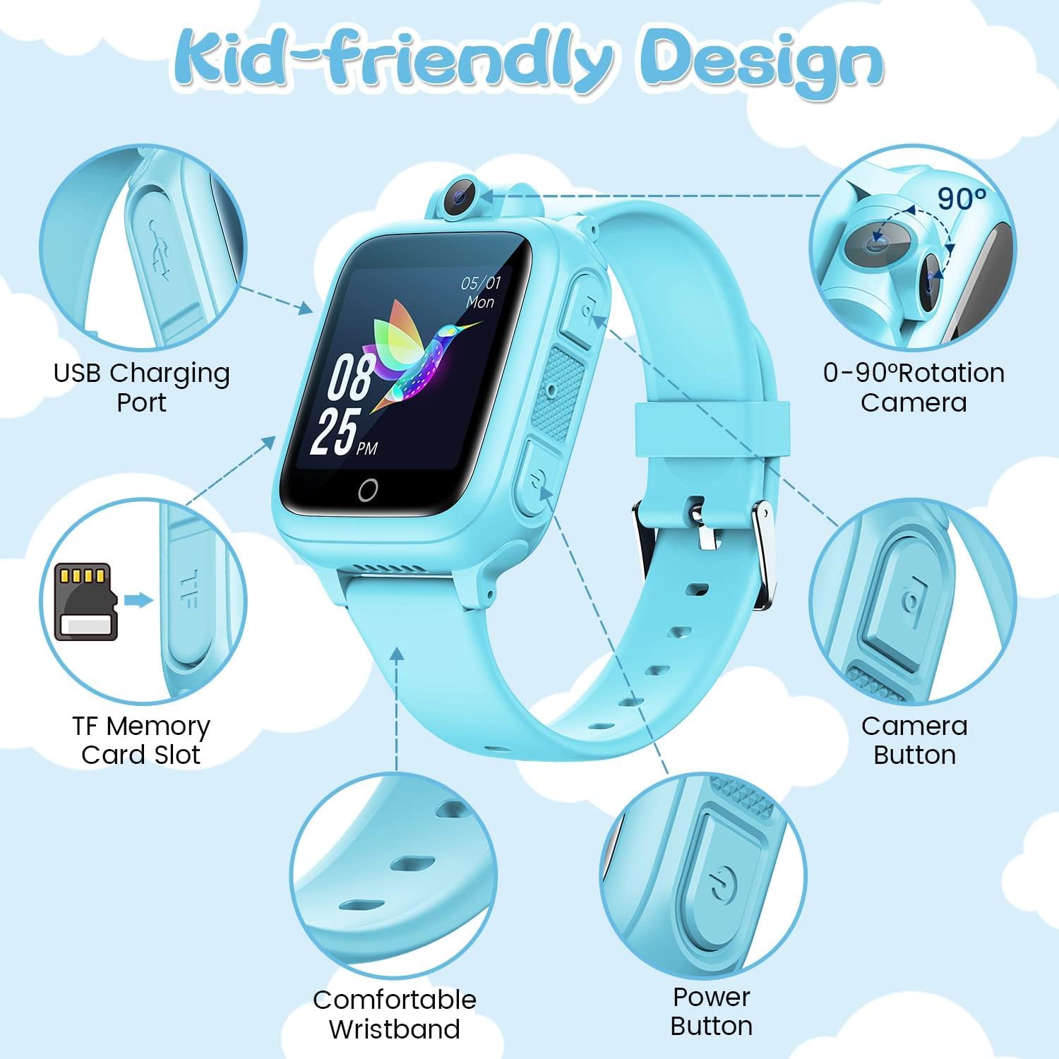 Awatty Kids Smart Watch for Boys Girls, Birthday Gift for 5-12 Year Olds Children, Electronic Learning Toys with 14 Puzzle Games, Pink Digital Watch with 90° Rotating Camera and MP3 Music Player