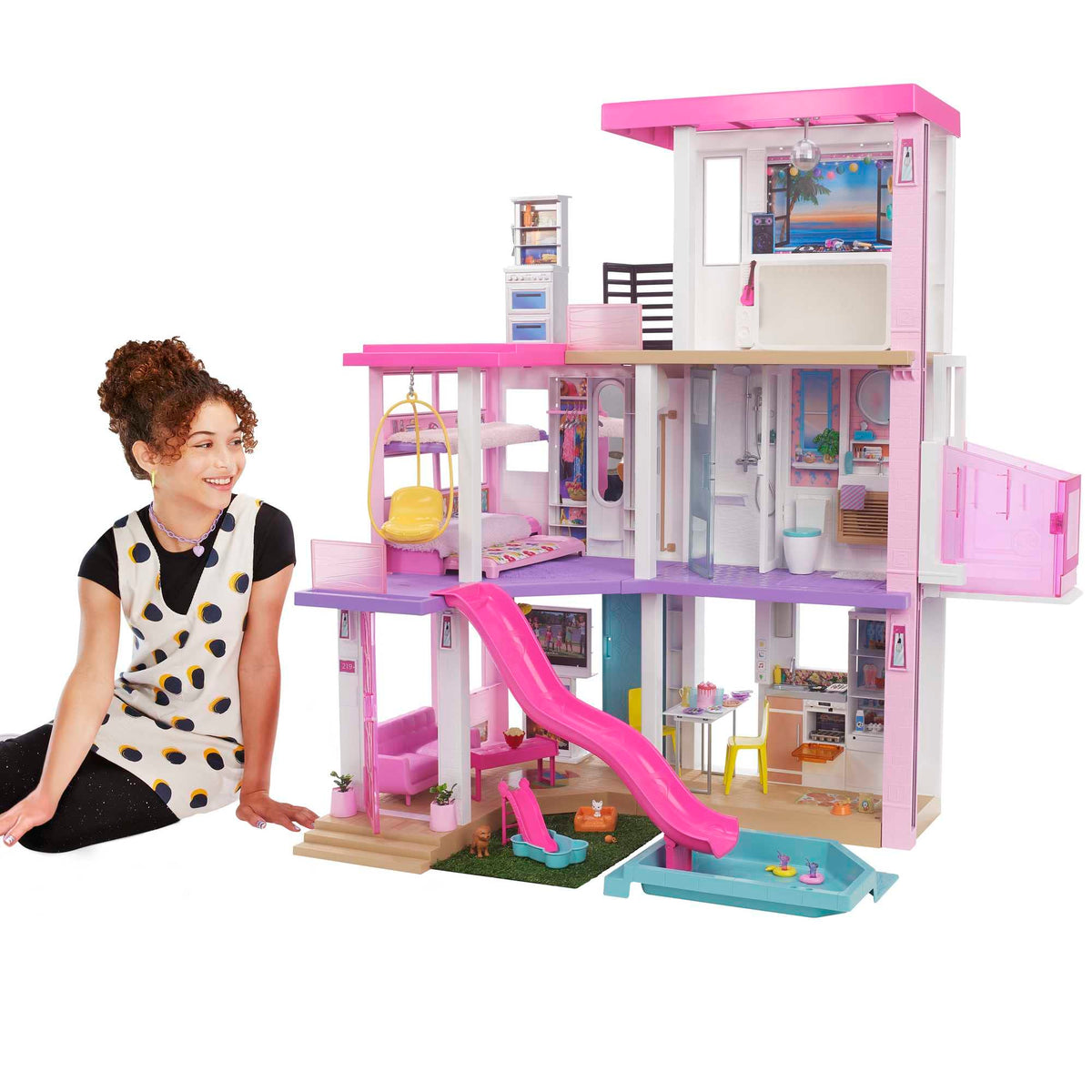 Barbie DreamHouse Dollhouse with 75+ Accessories and Wheelchair Accessible Elevator, 10 Play Areas, 3 Custom Light Settings & Music, GRG93