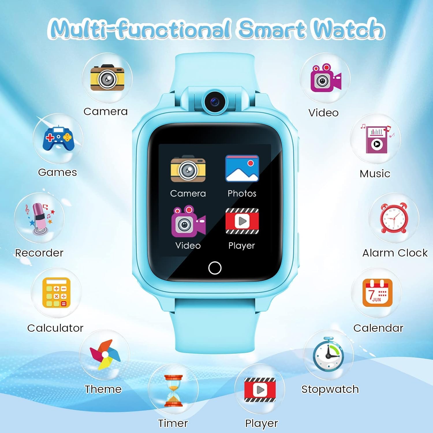 Awatty Kids Smart Watch for Boys Girls, Birthday Gift for 5-12 Year Olds Children, Electronic Learning Toys with 14 Puzzle Games, Pink Digital Watch with 90° Rotating Camera and MP3 Music Player