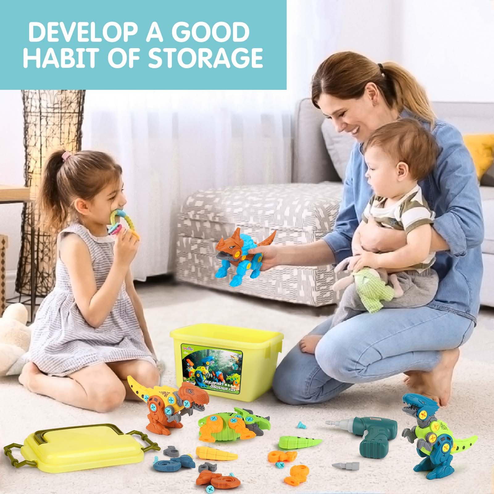 Dreamon Take Apart Dinosaur Toys for Kids with Storage Box Electric Drill DIY Construction Build Set Educational STEM Gifts for Boys Girls