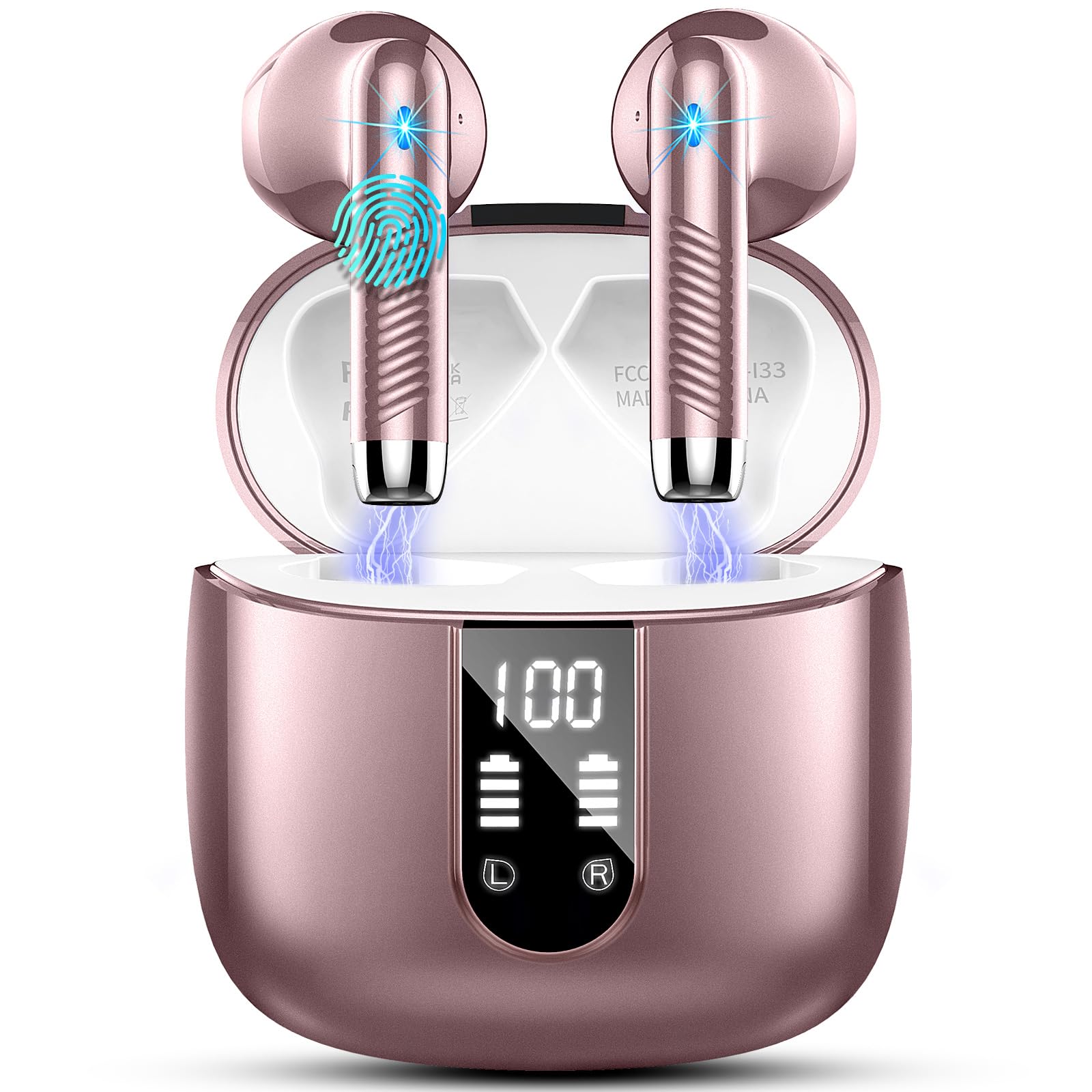 Wireless Earbuds, Bluetooth 5.3 Headphones NEW Wireless Headphones with 4 ENC Mic, 56H Bluetooth Earphones in Ear Noise Cancelling Deep Bass, Mini Ear Buds Bluetooth Earbuds IP7 Waterproof LED Display