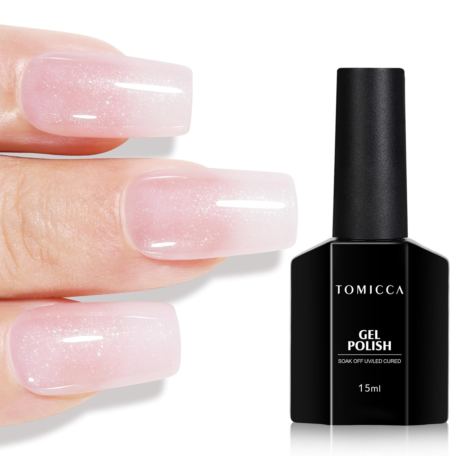 TOMICCA Milky White Gel Nail Polish- 15ml Natural Gel Polish French Nail Design UV LED Gel Milky Jelly Gel Nail Polish Transparent White Soak Off Gel Polish Nail Art Gel-ZB07