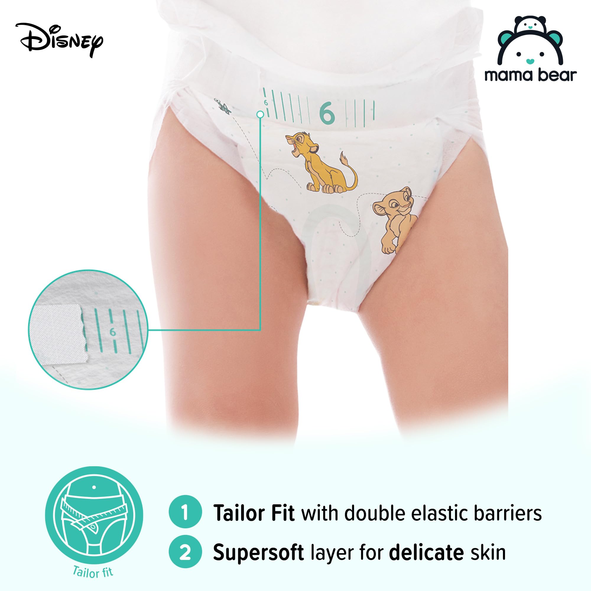 Amazon Brand - Mama Bear Disney Ultra Dry Nappies, Size 1 (2-5 kg), 96 Count, White, Monthly Pack