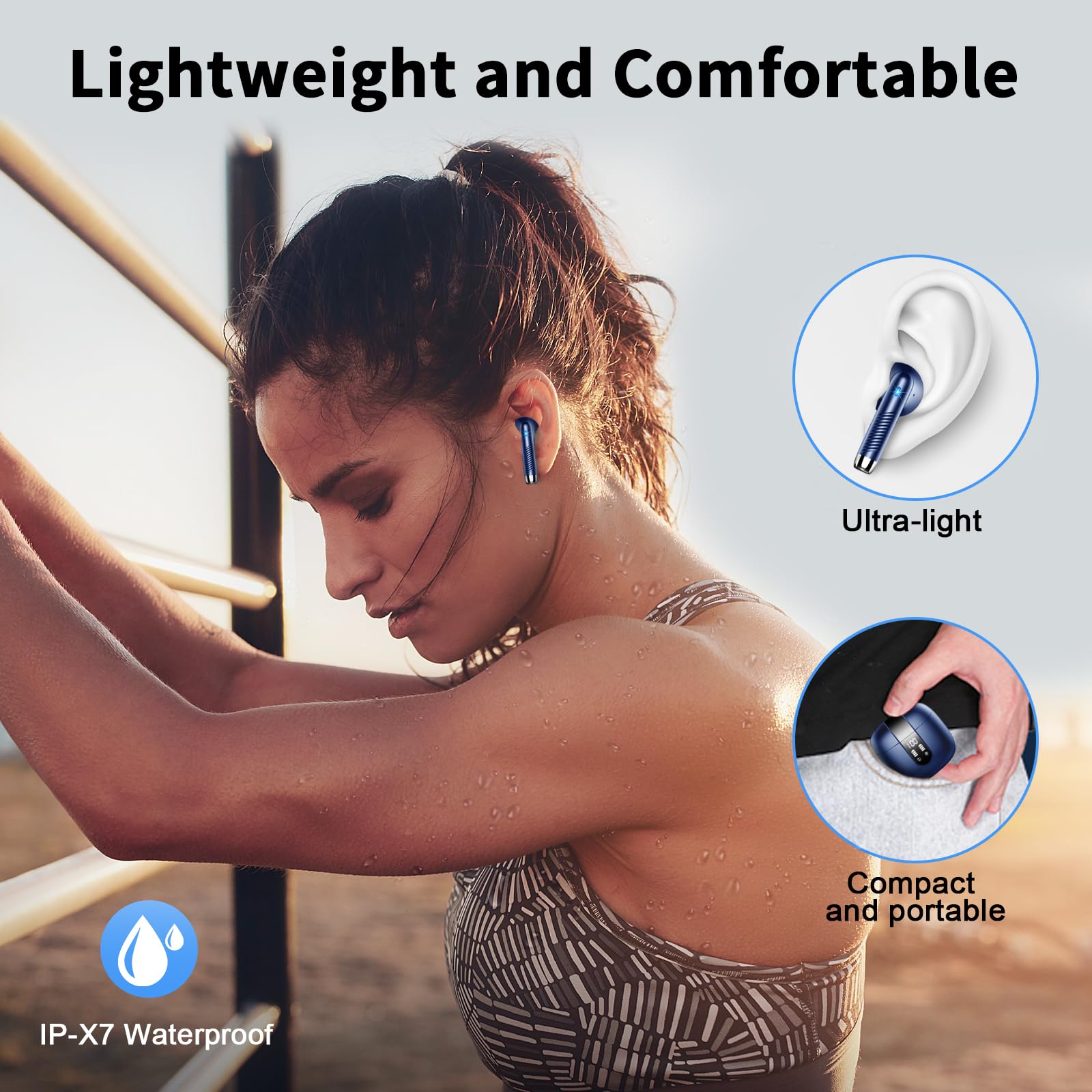 Wireless Earbuds, Bluetooth 5.3 Headphones NEW Wireless Headphones with 4 ENC Mic, 56H Bluetooth Earphones in Ear Noise Cancelling Deep Bass, Mini Ear Buds Bluetooth Earbuds IP7 Waterproof LED Display