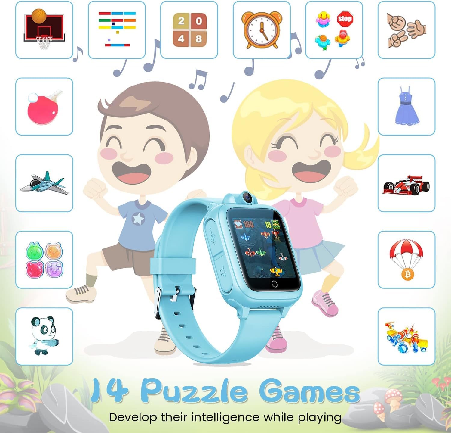 Awatty Kids Smart Watch for Boys Girls, Birthday Gift for 5-12 Year Olds Children, Electronic Learning Toys with 14 Puzzle Games, Pink Digital Watch with 90° Rotating Camera and MP3 Music Player