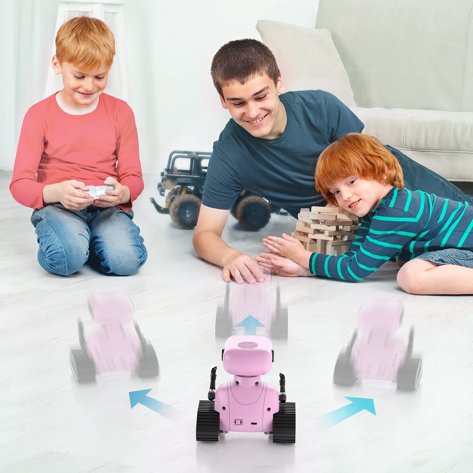 ALLCELE Robot Toys, Rechargeable Kids RC Robots for Girls & Boys, Remote Control Toy with LED Eyes & Music, for Children Age 3+ Years Old - Pink