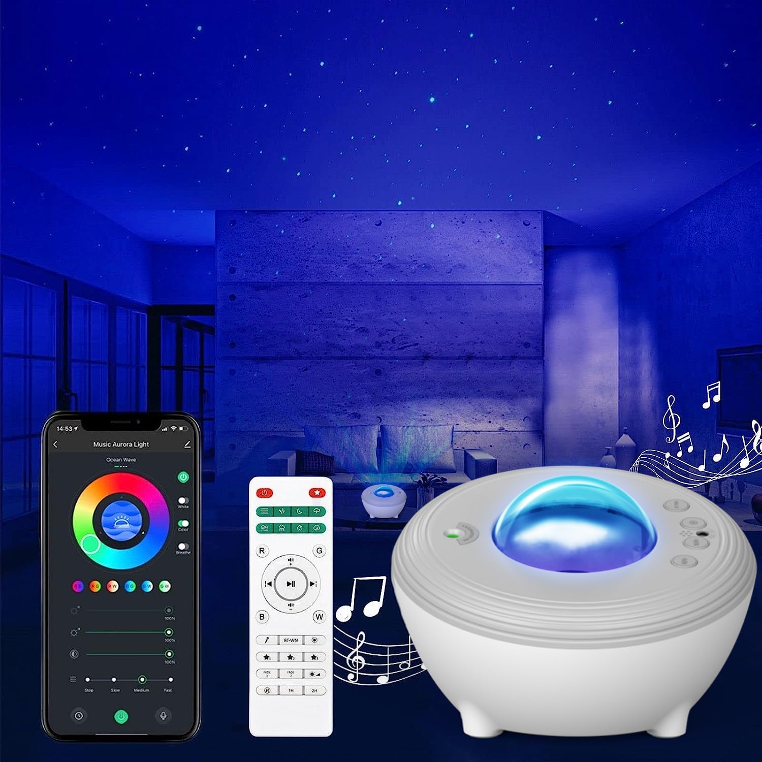 YunLone Galaxy Projector Star Lights Projector for Bedroom with 33 Lighting, Aurora Projector with Bluetooth 5.0 Speaker, Smart APP, 8 White Noises Night Light with IR Remote, Timer for Kids Adults