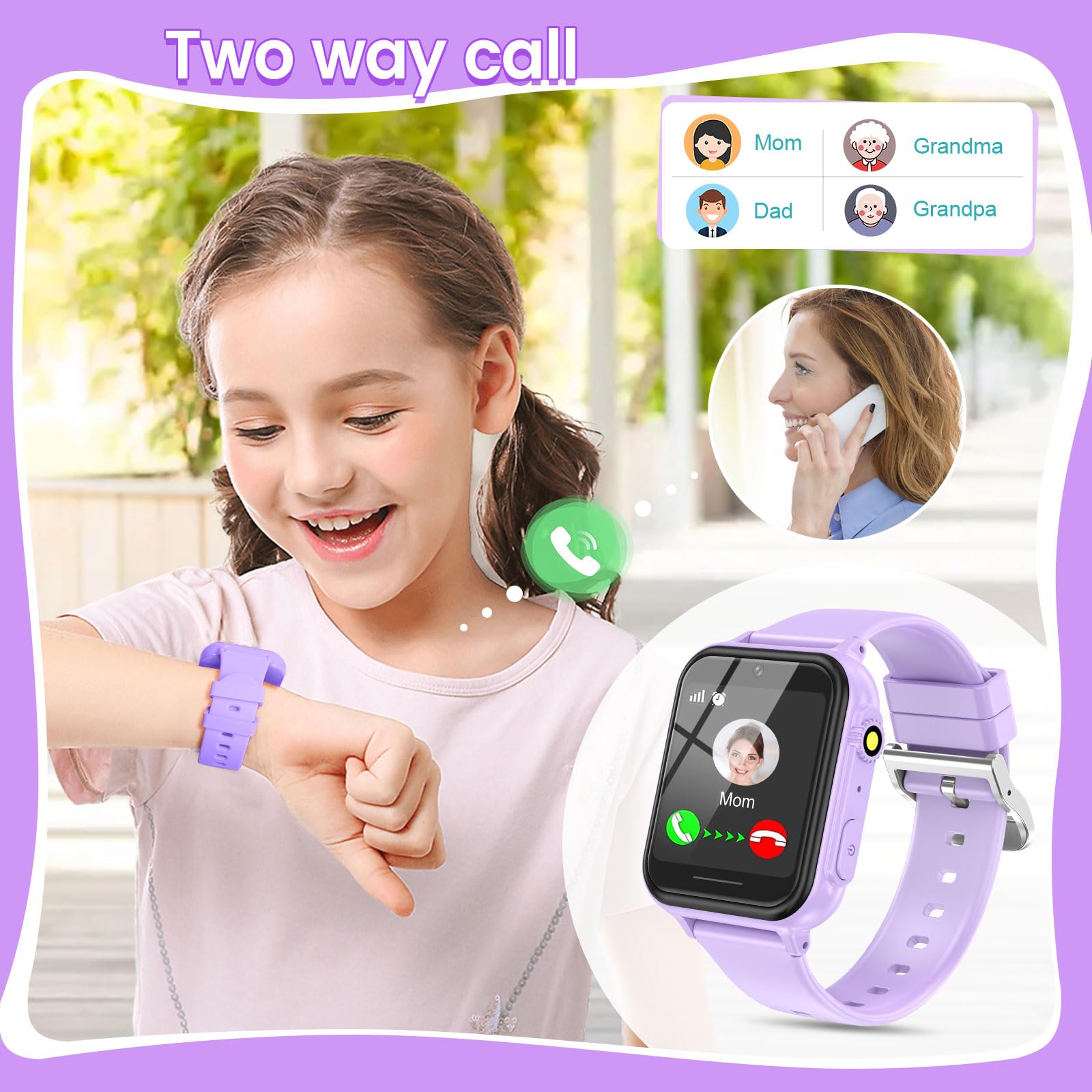 2G Smart Watch for Kids Gift for Girls Ages 4-12 - Includes Screen Protector, 30+ Games, 140 Learning Cards, HD Touch Screen, Camera, Music, Pedometer - Fun & Educational Birthday Gift Idea (Pink)