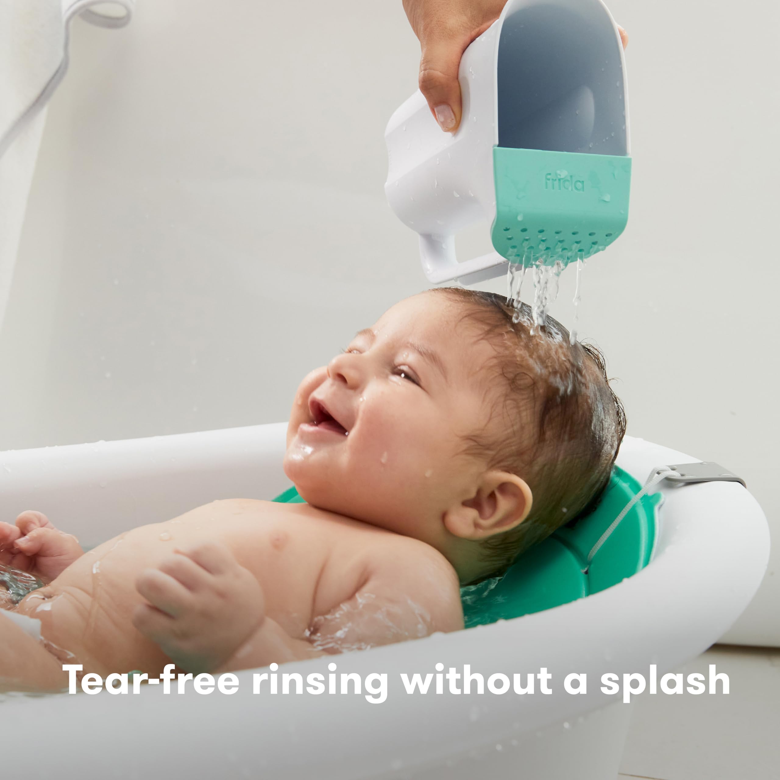 Frida Baby Control The Flow Bath Rinse Cup, Rinser Cup to Wash Hair + Body with Multiple Pouring Options, Easy Grip Handle + Removable Rain Shower