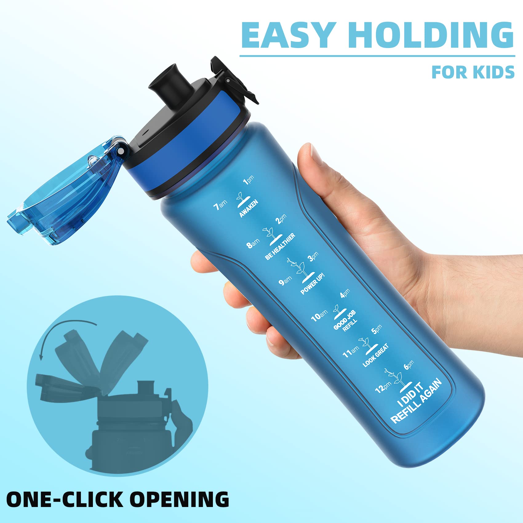 KITART 450ml Kids Sports Water Bottles for School with Chug Lid (Blue)