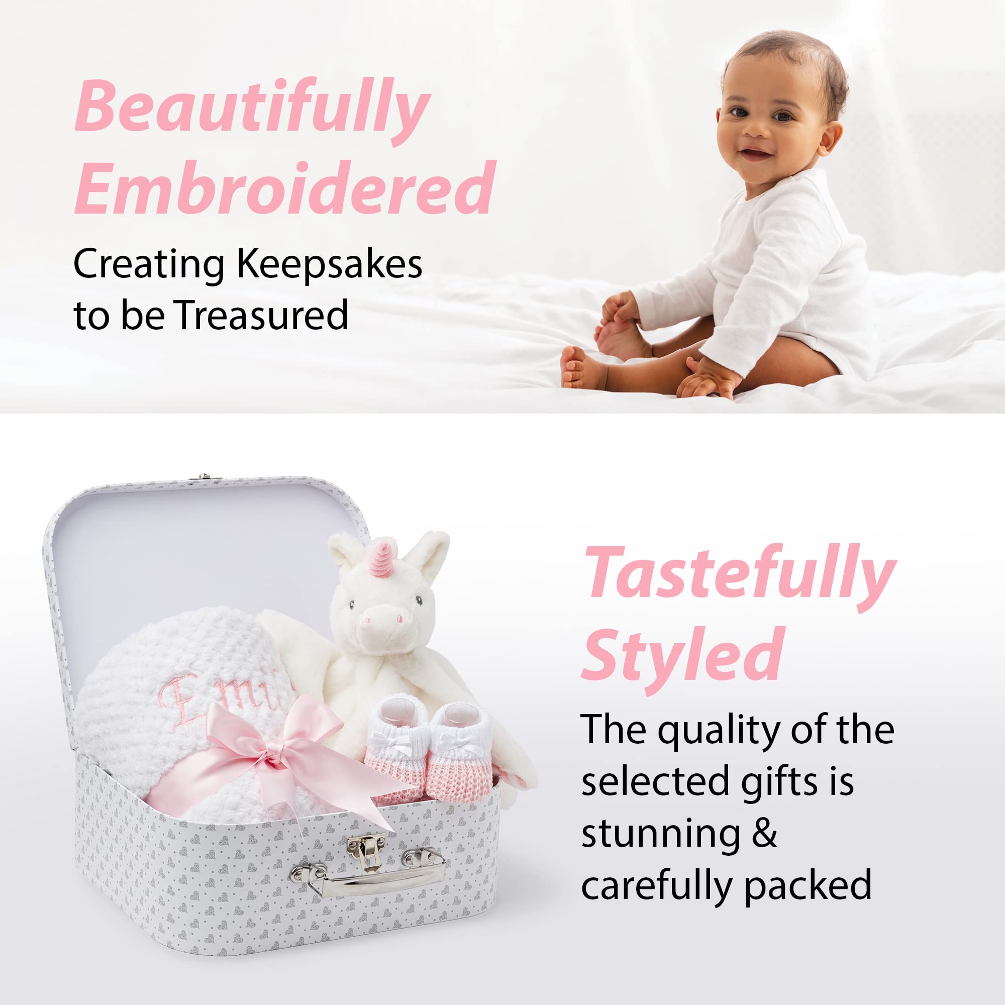 Baby Box Shop New Baby Gifts Set - 3 Baby Essentials and a Newborn Hamper Create a Premium Newborn Gift Set, New Baby Hamper Basket Girl, New Born Baby Gift - Baby Shower Hamper for Newborn - Zebra