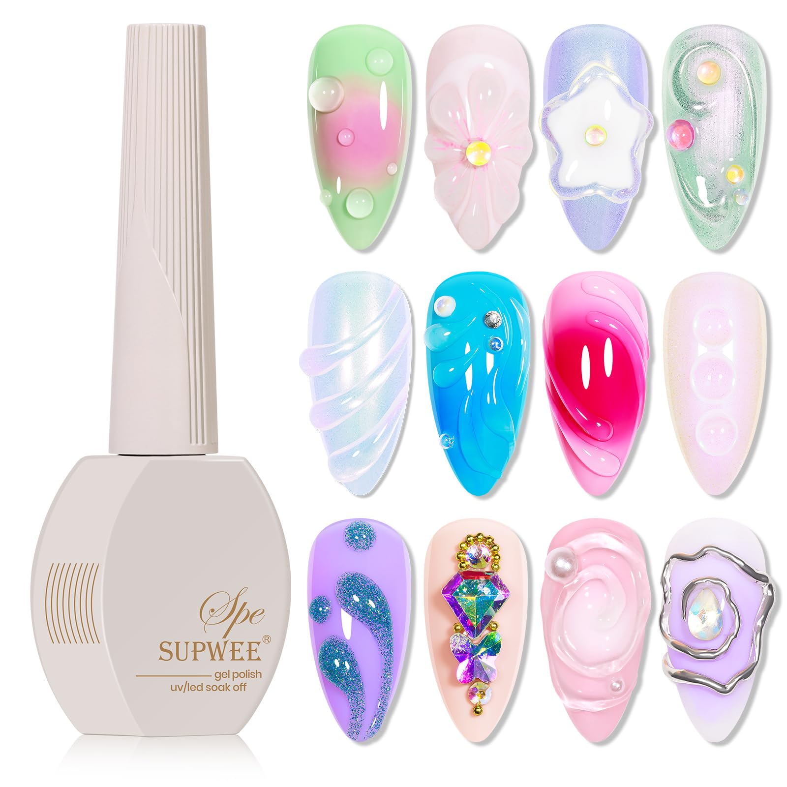 SUPWEE 3D Sculpture Gel Clear Nail Carving Gel for Nail Art Molding Gel DIY Nail Painting Carved Gel Nail Polish 5D Embossed Candy Gel Nail Decoration Manicure 15g