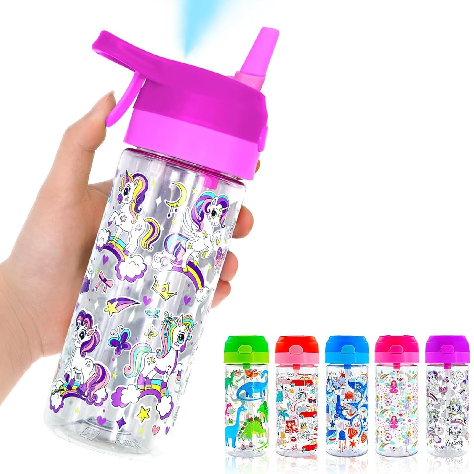 Newthinking Kids Water Bottle with Spray Mist, 420ml Portable Kids Spray Drinking Bottle for Boys Girls School Cool Down and Hydrate