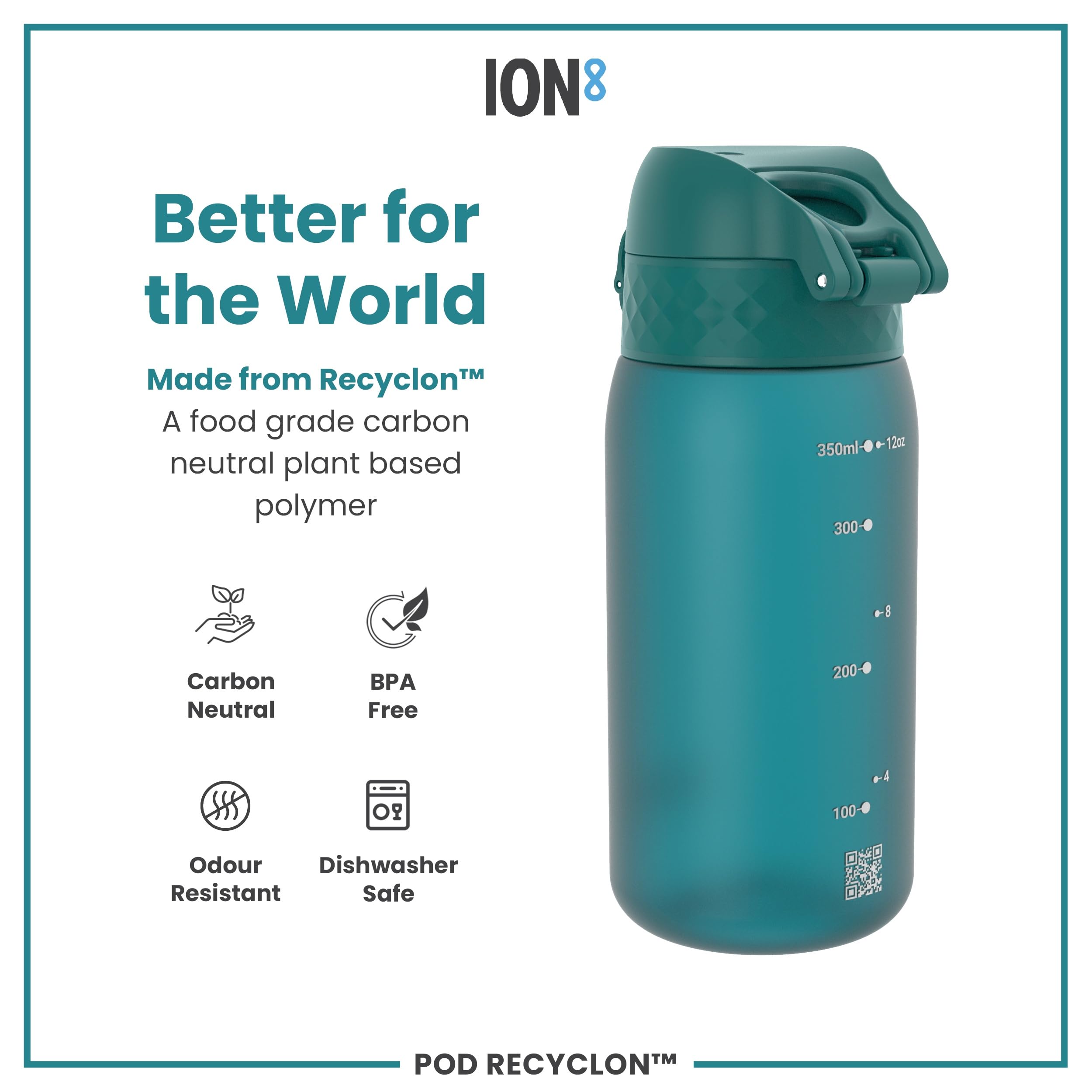 Ion8 Kids Water Bottle (350ml) Leak-proof Drinking Bottle, Triple Lock Lid to Prevent Spills, Easy to Clean & BPA Free, Carry Handle with Full Flip Lid, Ideal for Little Hands & Lunch Boxes