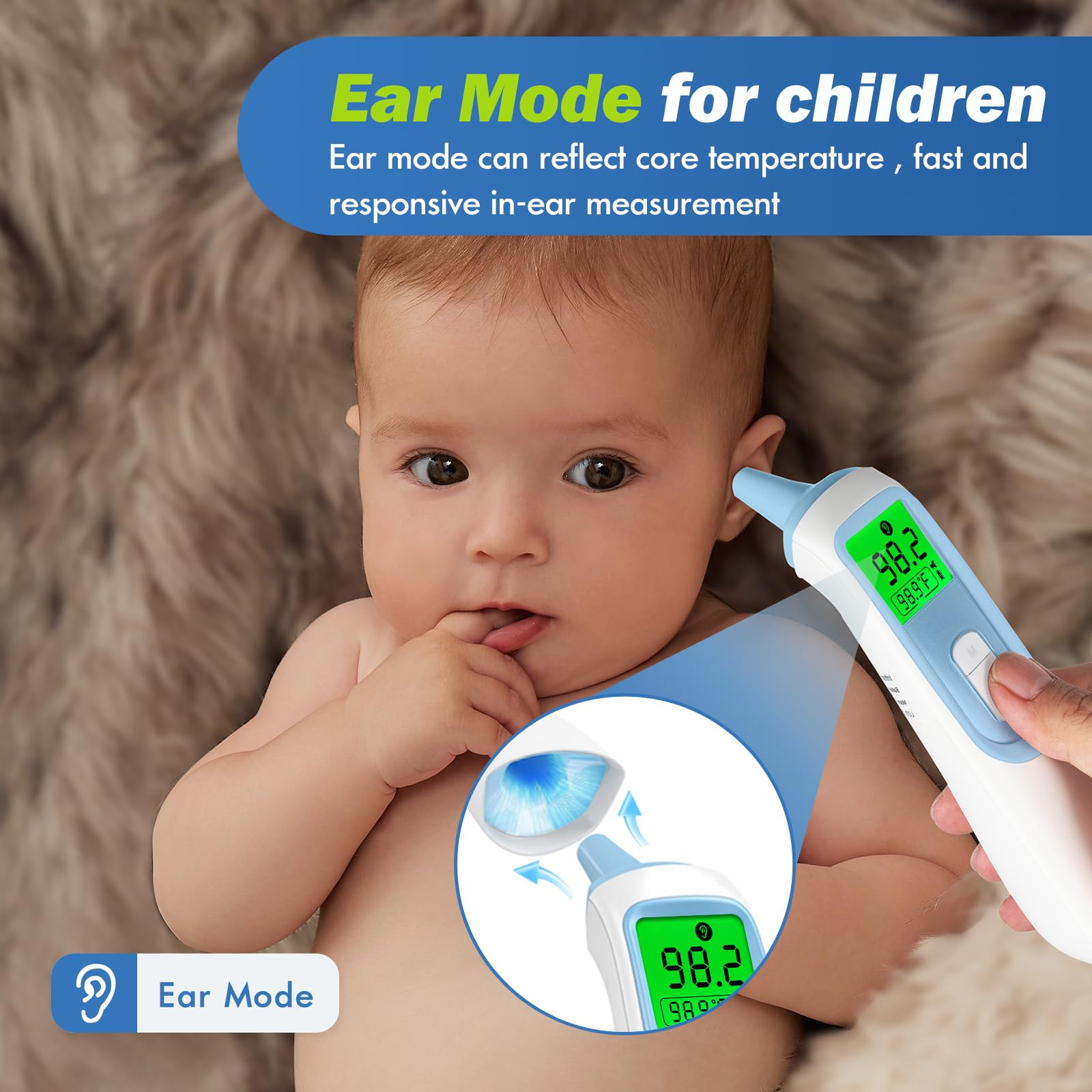 Elera Ear Thermometer for Kids, Baby Thermometer with Forehead and Ear Mode for Adults, Infant, Kids and Toddler, Touchless and 1 Second Reading with Fever Alarm and Mute Function