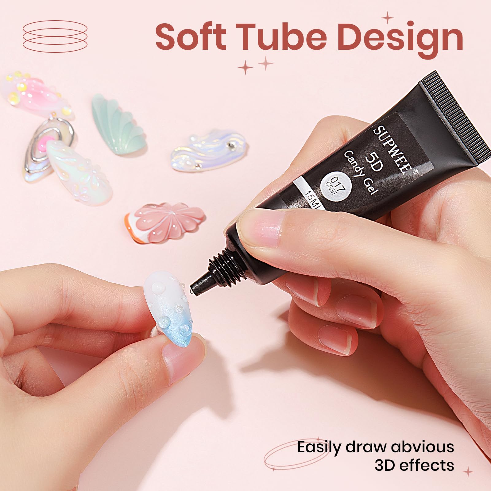 SUPWEE 3D Sculpture Gel Clear Nail Carving Gel for Nail Art Molding Gel DIY Nail Painting Carved Gel Nail Polish 5D Embossed Candy Gel Nail Decoration Manicure 15g