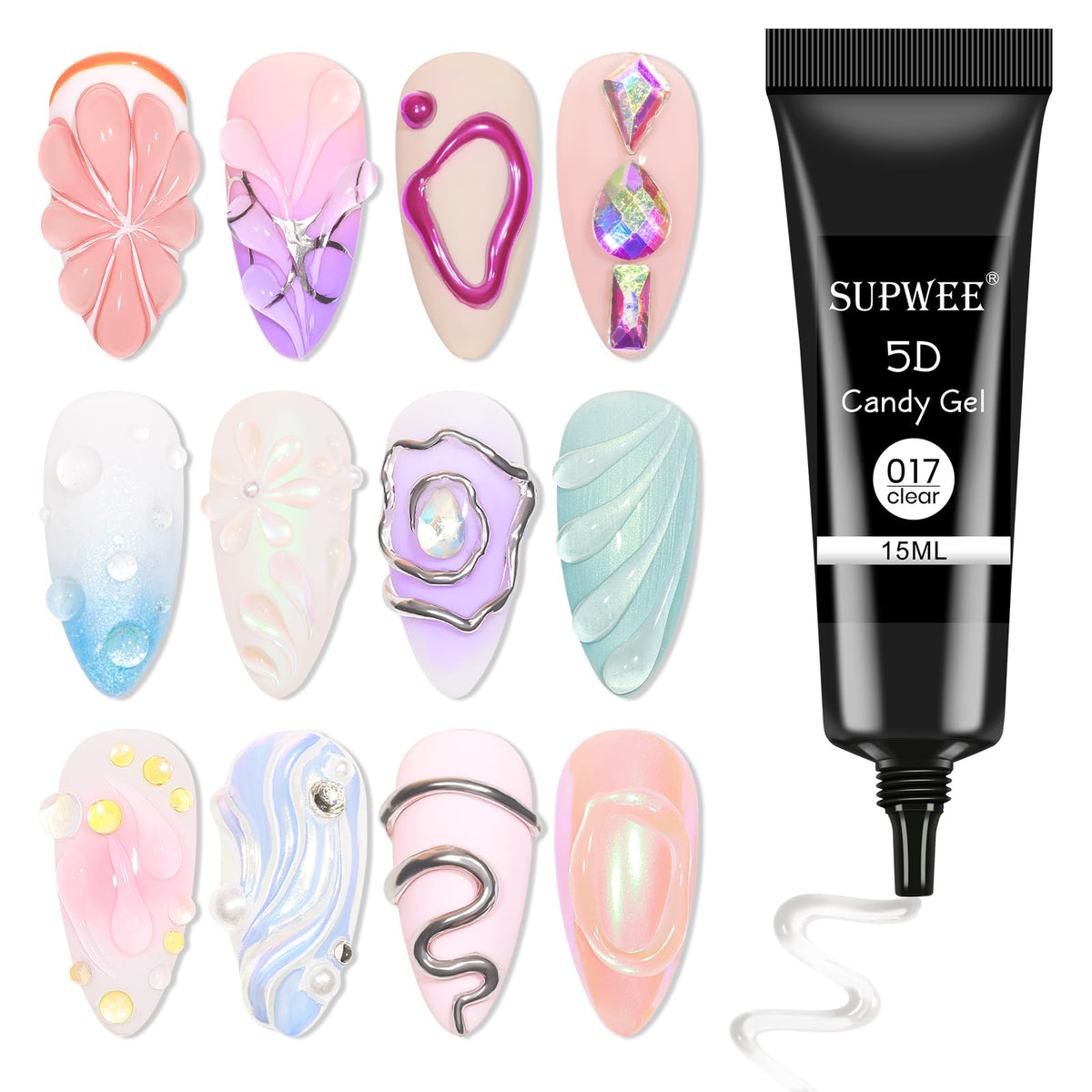 SUPWEE 3D Sculpture Gel Clear Nail Carving Gel for Nail Art Molding Gel DIY Nail Painting Carved Gel Nail Polish 5D Embossed Candy Gel Nail Decoration Manicure 15g