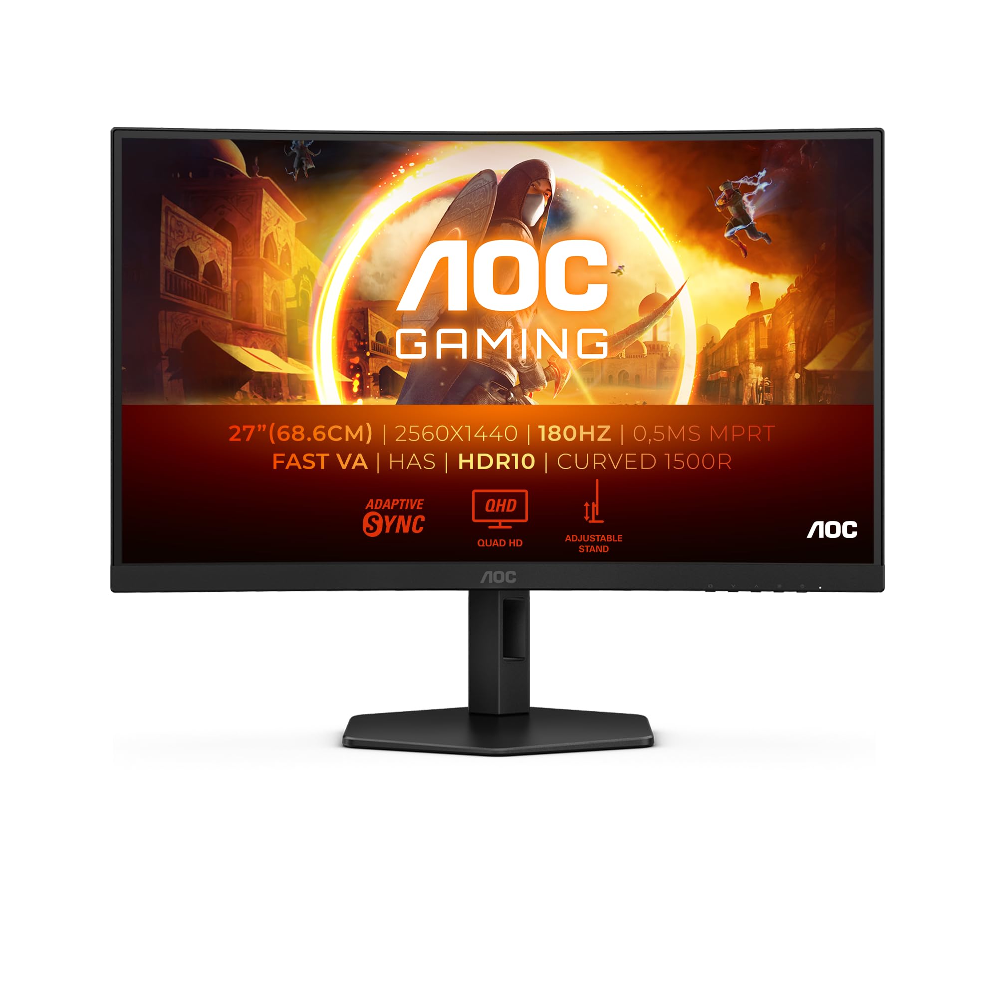 AOC Gaming Q27G2E - 27 INch QHD Monitor, 155Hz, 1ms MPRT, VA, FreeSync Premium, Shadow control, Low Input lag (2560 x 1440 @ 155Hz, 250 cd/m², HDMI 2.0 x 2, DisplayPort 1.2x1)