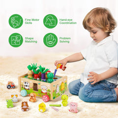 KMTJT Montessori Wooden Toddler Toys for 1 2 3 Years Old Boys Girls, Shape Sorting Toys First Birthday Gifts for 1-2 Years, Wood Animal Farm Car Preschool Educational Fine Motor Skills Toy