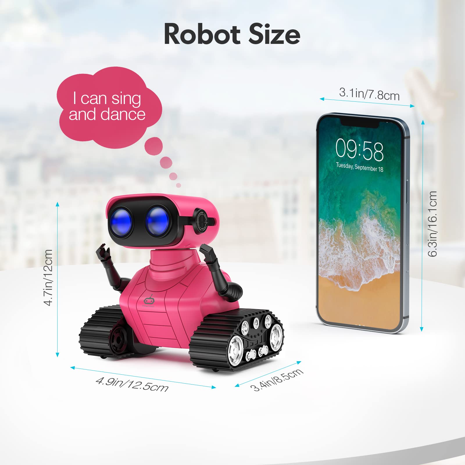 ALLCELE Robot Toys, Rechargeable Kids RC Robots for Girls & Boys, Remote Control Toy with LED Eyes & Music, for Children Age 3+ Years Old - Pink