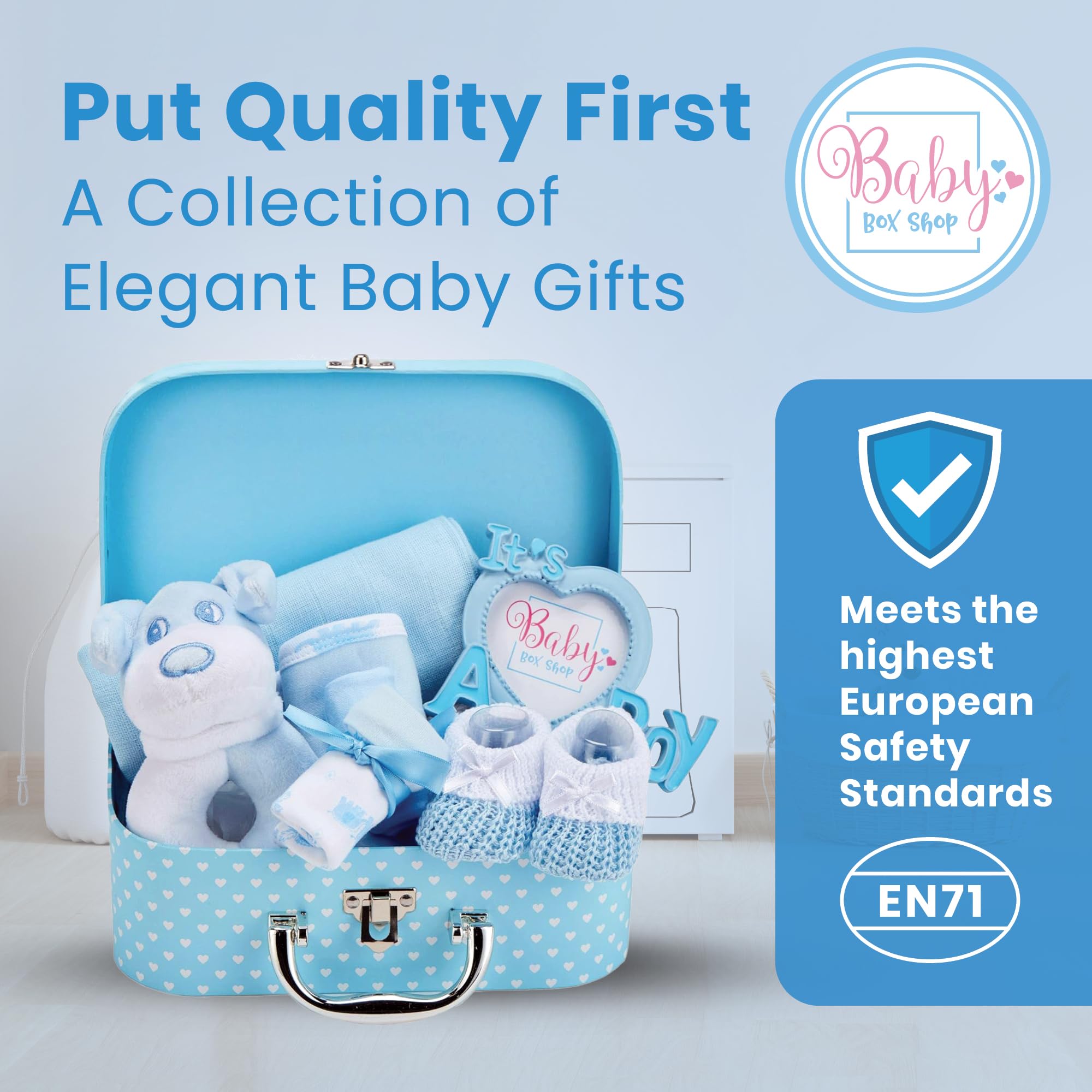 Baby Box Shop - 7 Newborn Baby Girl Gifts Ideal for Christening, Birthdays & Baby Shower Gifts - Includes Baby Essentials for Newborn Girl with Baby Rattle in Cute Keepsake Case, Baby Girl Hamper