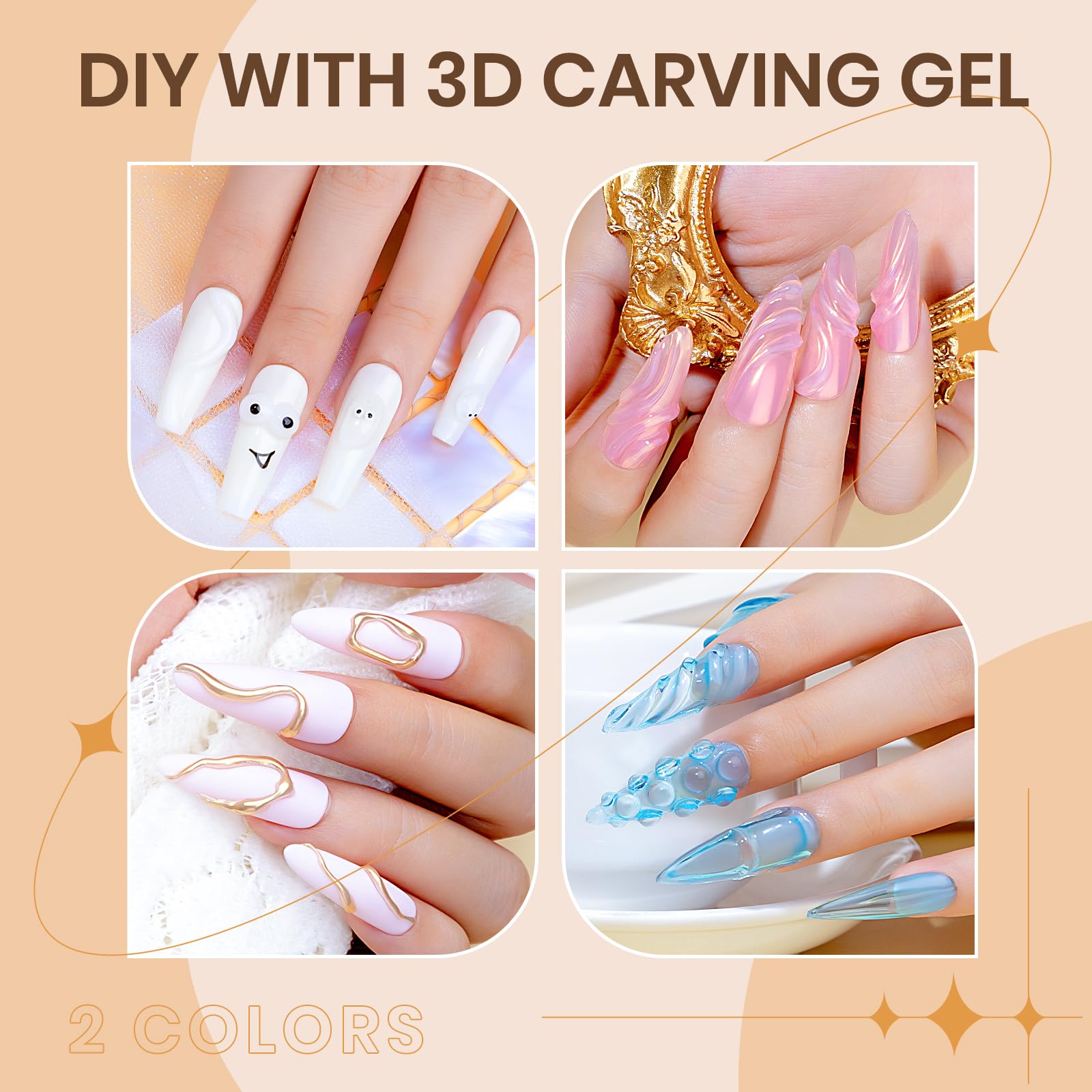 SUPWEE 3D Sculpture Gel Clear Nail Carving Gel for Nail Art Molding Gel DIY Nail Painting Carved Gel Nail Polish 5D Embossed Candy Gel Nail Decoration Manicure 15g