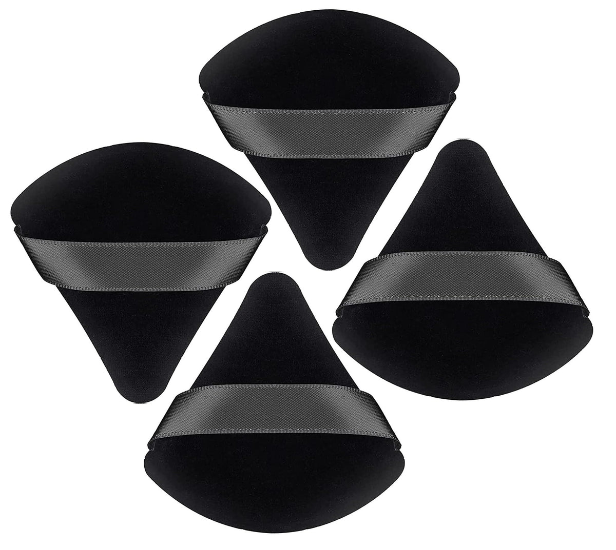 WROLY Triangle Puff 4 Pcs for Pressed Powder, Soft & Resuable Foundation Sponge With Strap, Makeup Sponge Perfect For Dry & Wet Makeup (Black + Black)