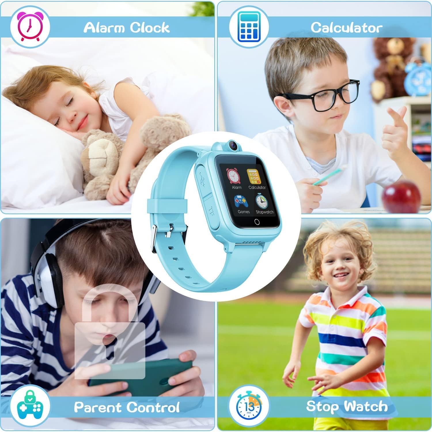 Awatty Kids Smart Watch for Boys Girls, Birthday Gift for 5-12 Year Olds Children, Electronic Learning Toys with 14 Puzzle Games, Pink Digital Watch with 90° Rotating Camera and MP3 Music Player