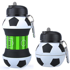 Louis Donné Collapsible Soccer Water Bottle, Silicone Football Water Bottle, 550ml/19oz Kids Water Bottle with Keyring, BPA-Free Drink Sports Water Bottle for School, Boys and Girls