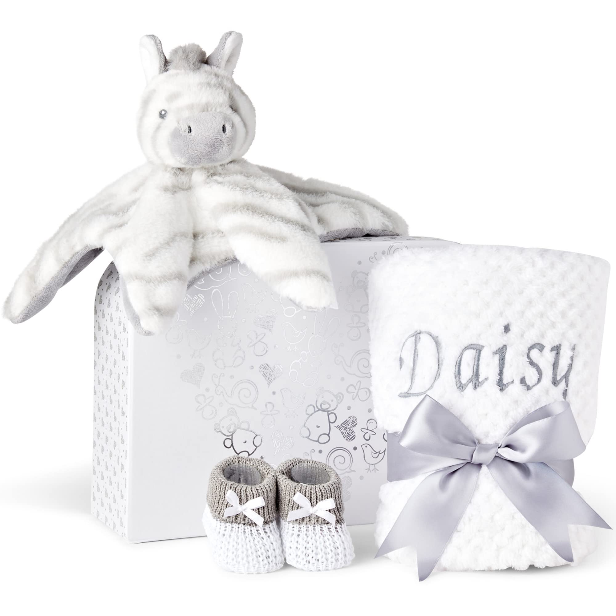 Baby Box Shop New Baby Gifts Set - 3 Baby Essentials and a Newborn Hamper Create a Premium Newborn Gift Set, New Baby Hamper Basket Girl, New Born Baby Gift - Baby Shower Hamper for Newborn - Zebra